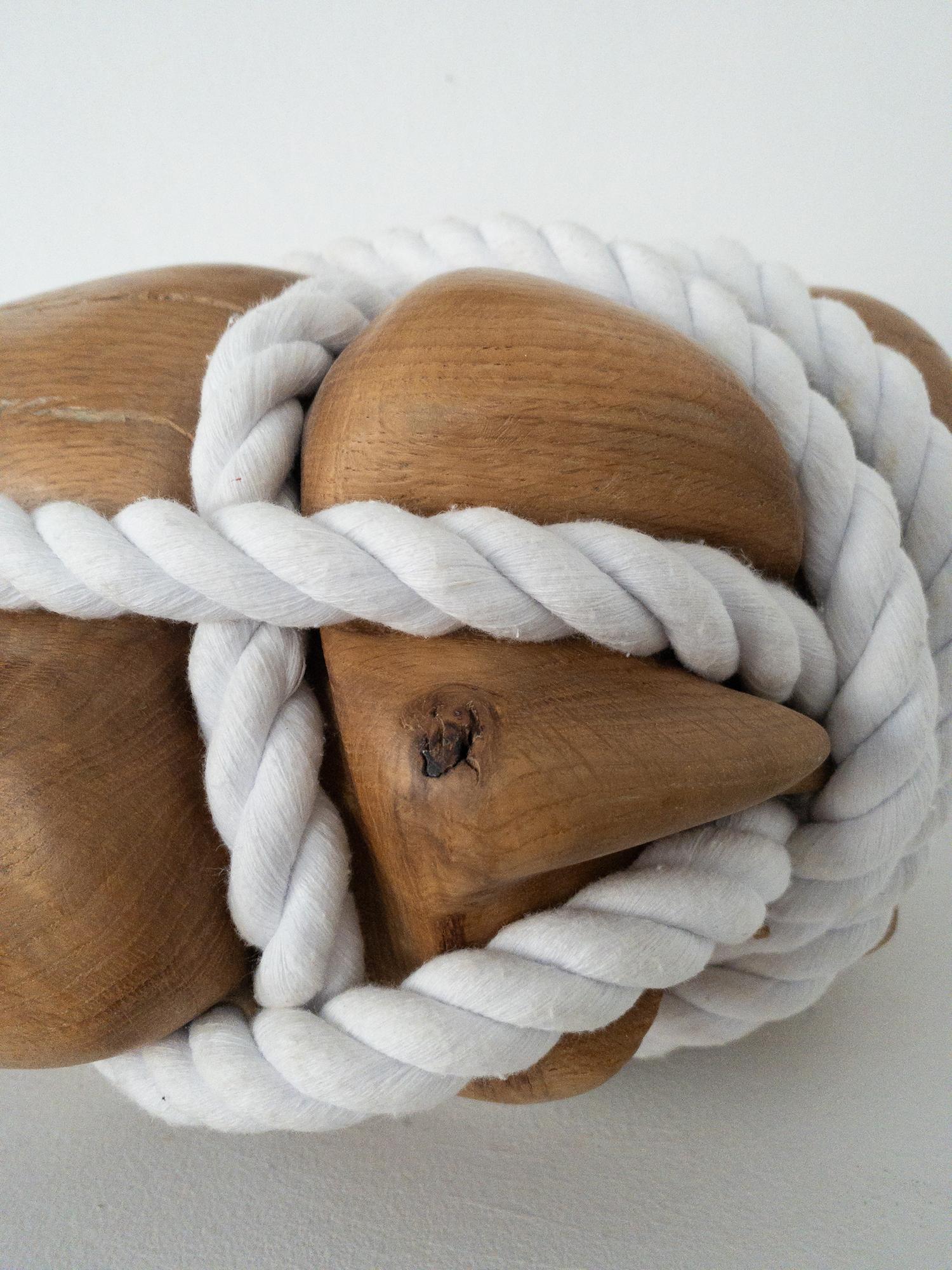 Bound Heart by Peter Brooke-Ball - Cord and oak wood sculpture, abstract, sense in vendita 16