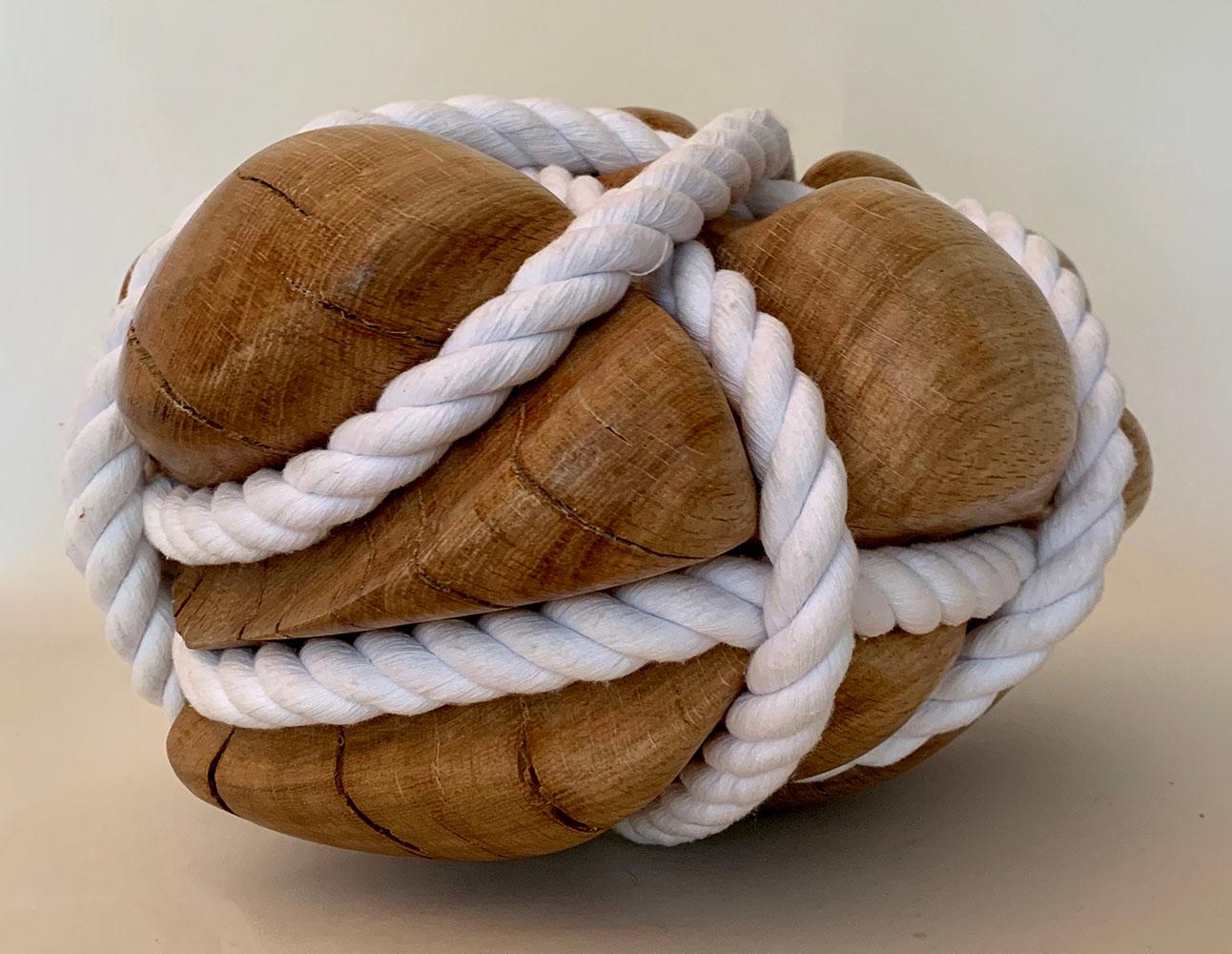 Bound Heart by Peter Brooke-Ball - Cord and oak wood sculpture, abstract, sense For Sale 2