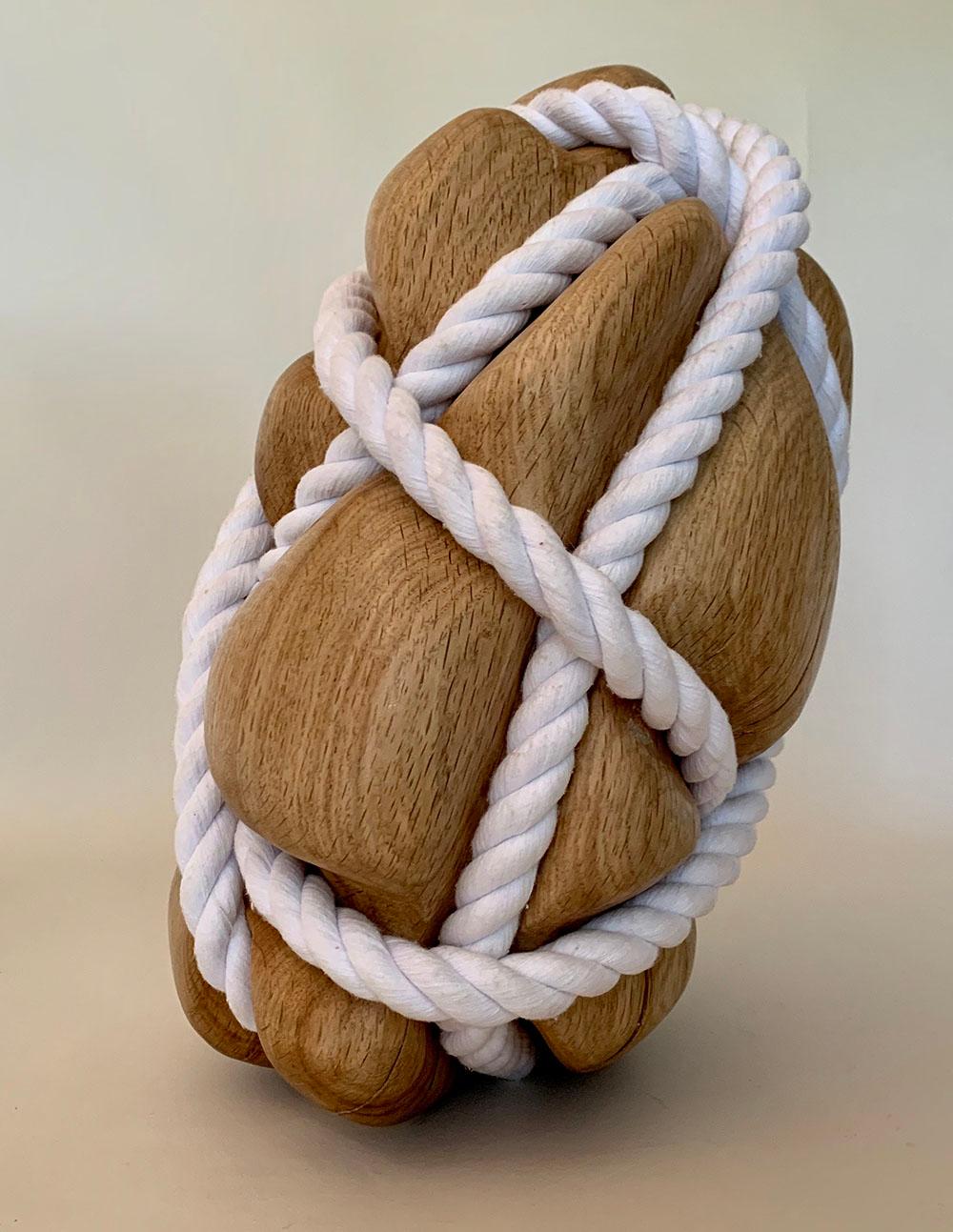 Bound Heart by Peter Brooke-Ball - Cord and oak wood sculpture, abstract, sense in vendita 3