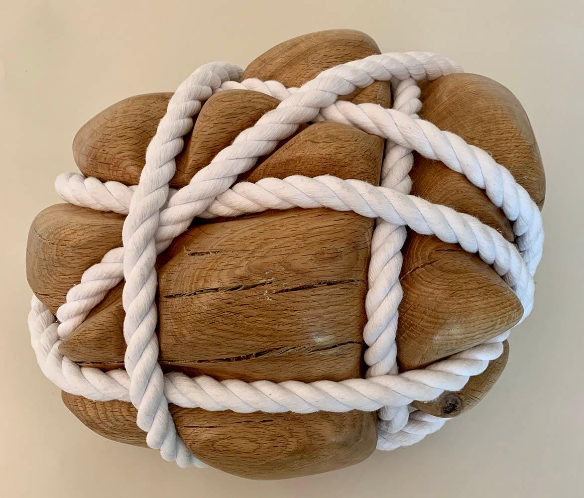 Bound Heart by Peter Brooke-Ball - Cord and oak wood sculpture, abstract, sense For Sale 5