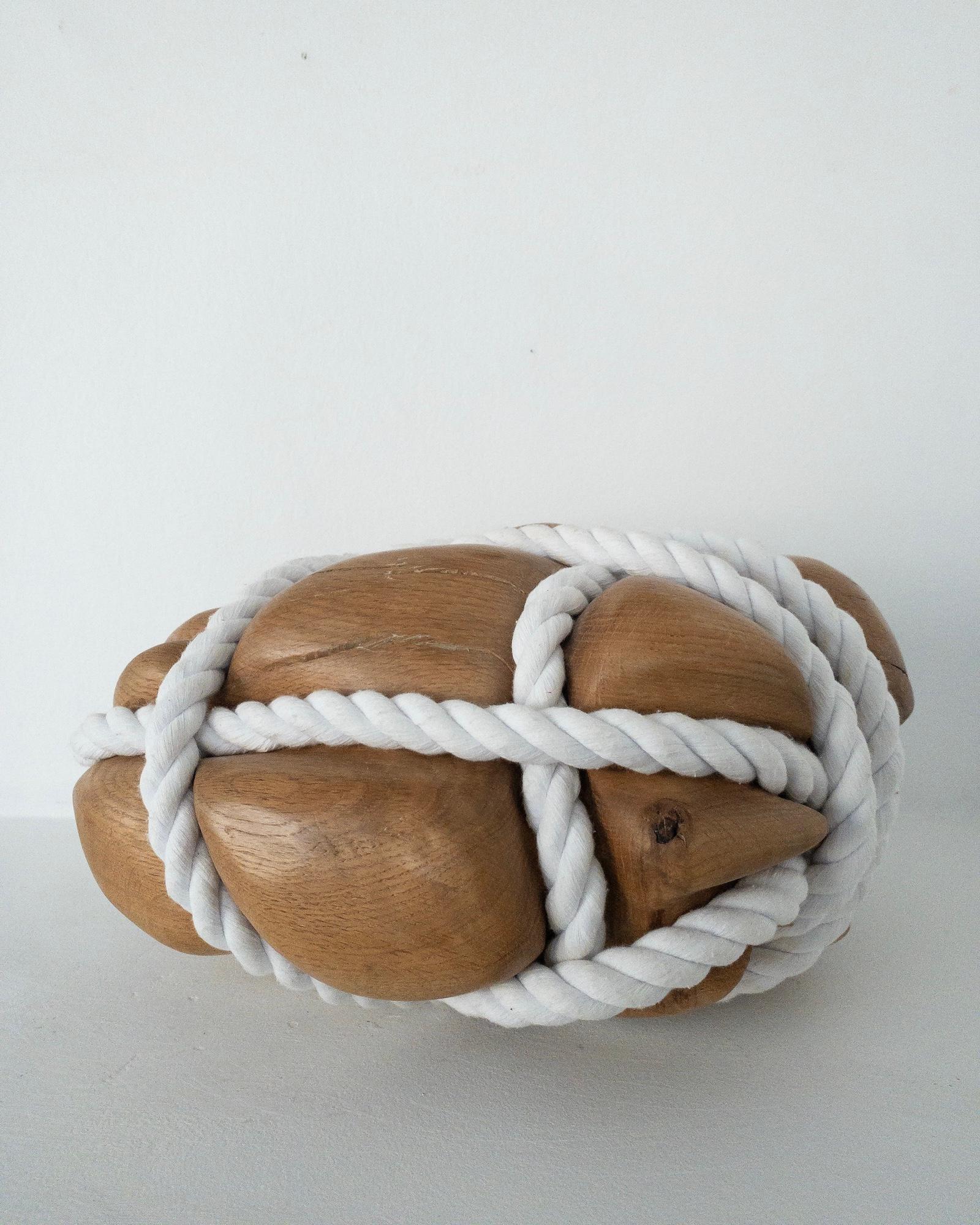 Bound Heart by Peter Brooke-Ball - Cord and oak wood sculpture, abstract, sense in vendita 6