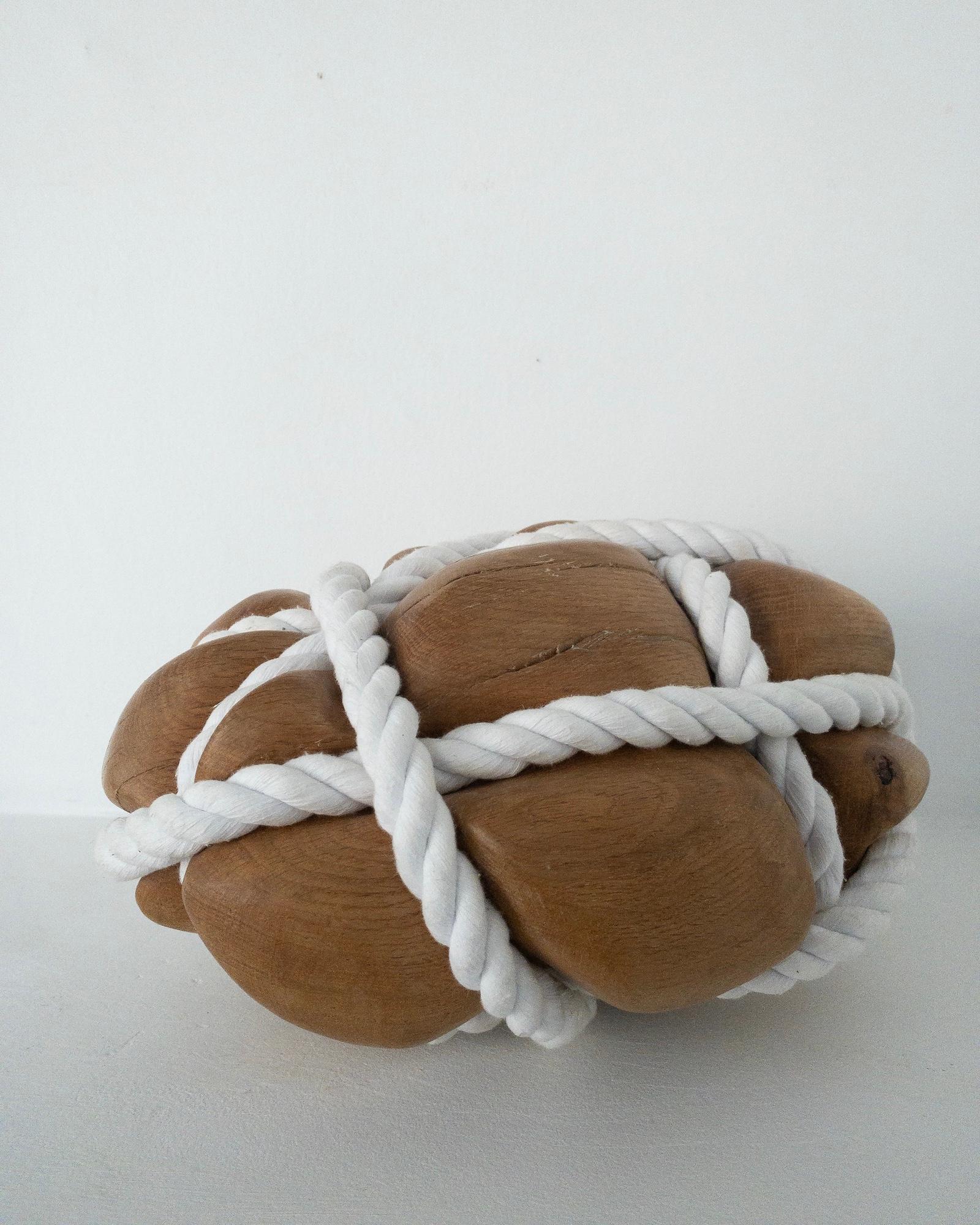 Bound Heart by Peter Brooke-Ball - Cord and oak wood sculpture, abstract, sense For Sale 7