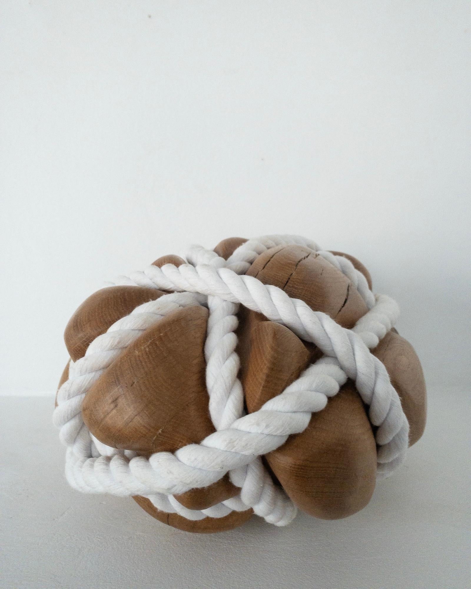 Bound Heart by Peter Brooke-Ball - Cord and oak wood sculpture, abstract, sense For Sale 8