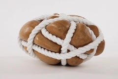 Bound Heart by Peter Brooke-Ball - Cord and oak wood sculpture, abstract, sense
