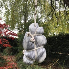Hanging Free by Peter Brooke Ball - Marble and rope outdoor sculpture, abstract