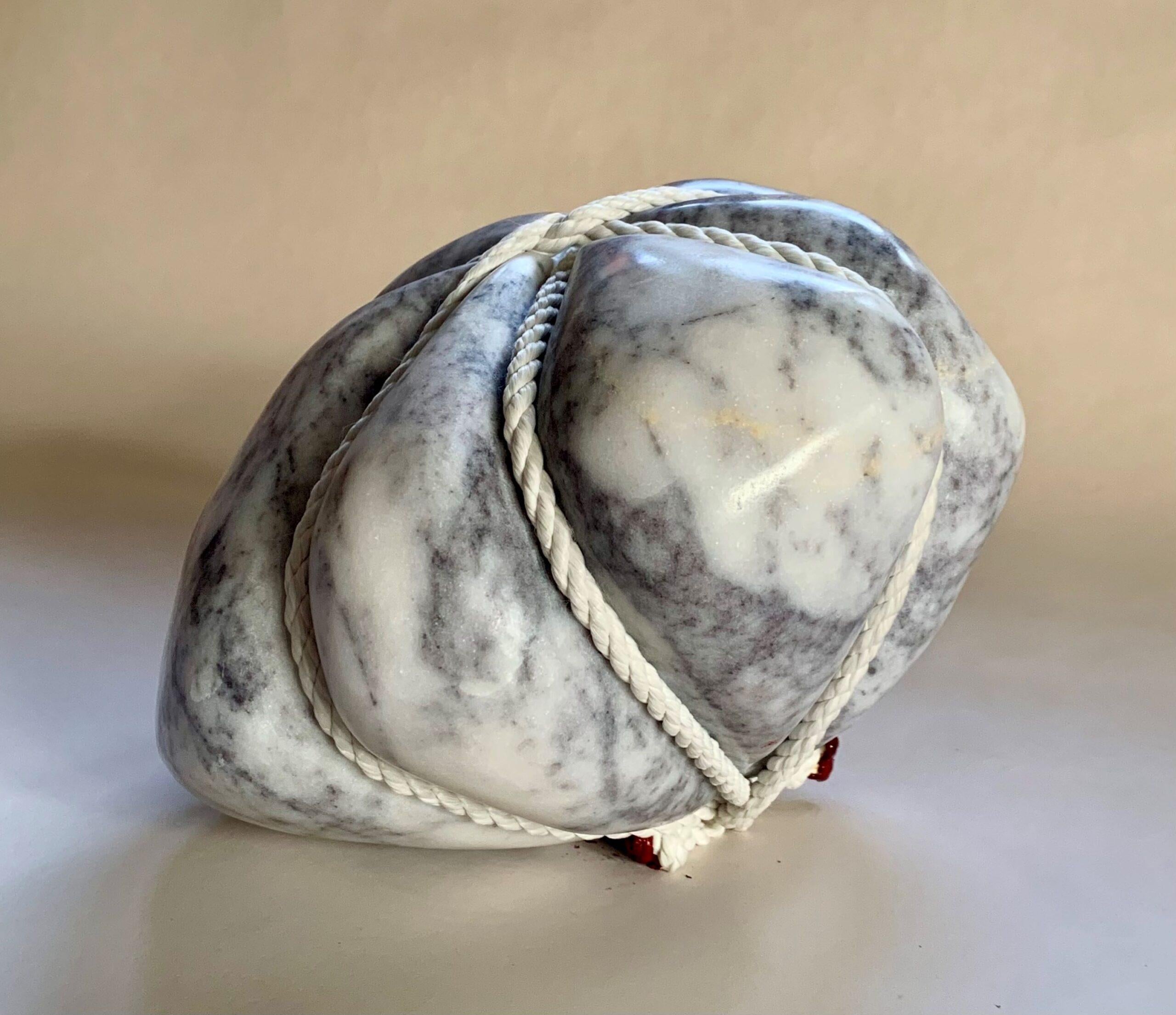 Janus by Peter Brooke-Ball - Marble sculpture, abstract, white, mystery, rope For Sale 9