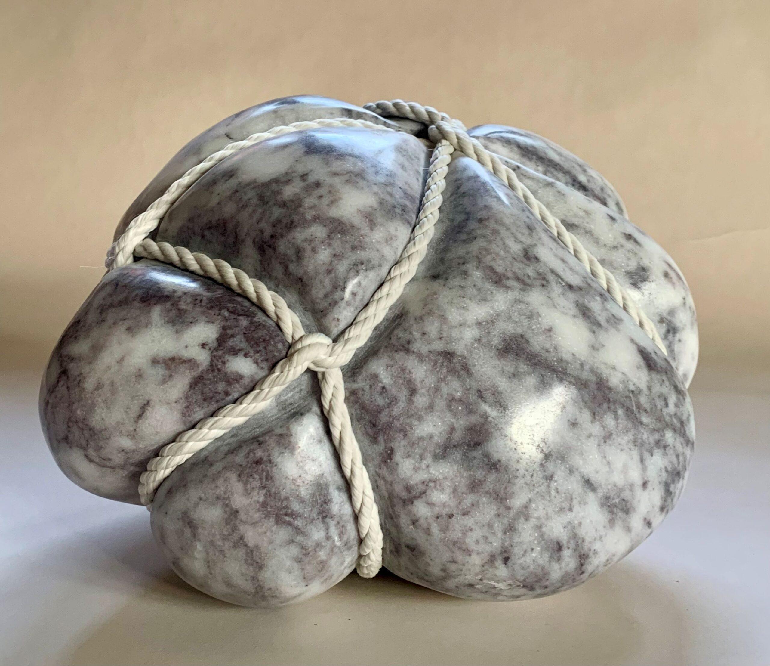 Janus by Peter Brooke-Ball - Marble sculpture, abstract, white, mystery, rope For Sale 10