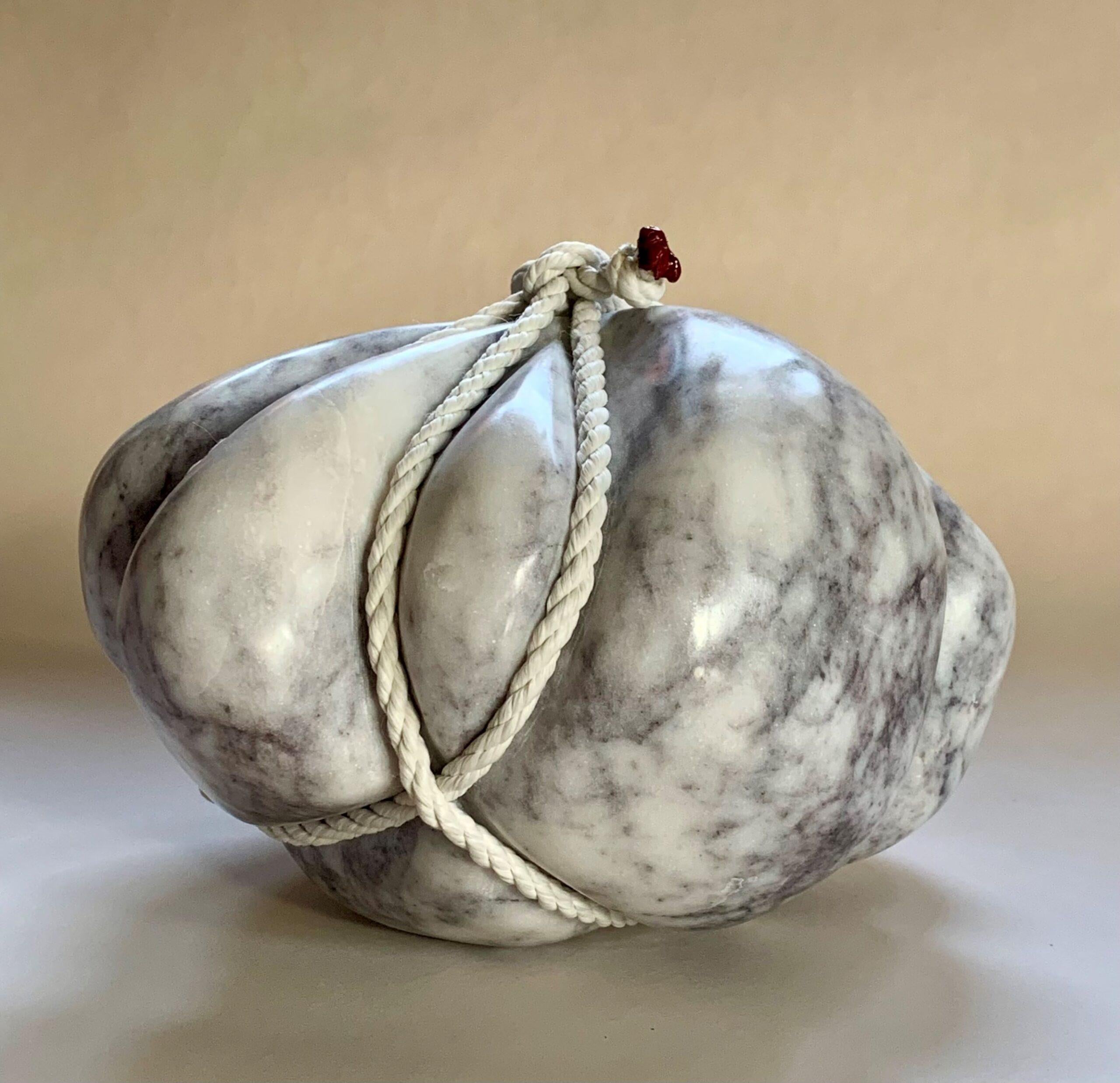 Janus by Peter Brooke-Ball - Marble sculpture, abstract, white, mystery, rope For Sale 3