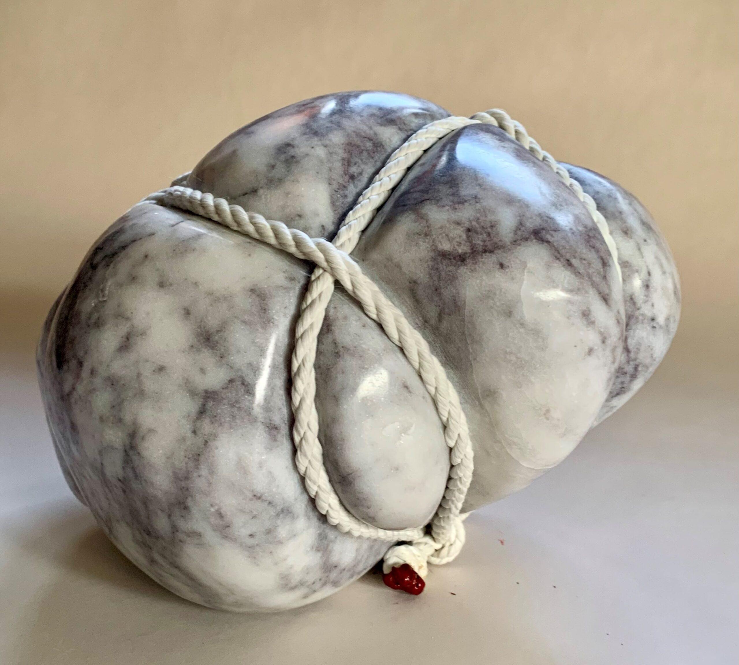 Janus by Peter Brooke-Ball - Marble sculpture, abstract, white, mystery, rope For Sale 6