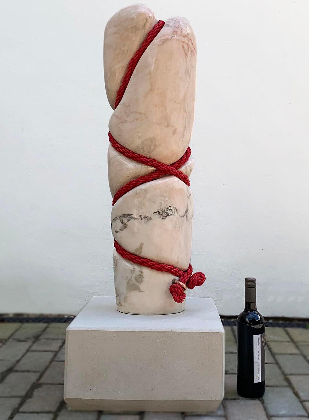 Praise by Peter Brooke-Ball - Rope and Marble Sculpture, abstract, light, red For Sale 1