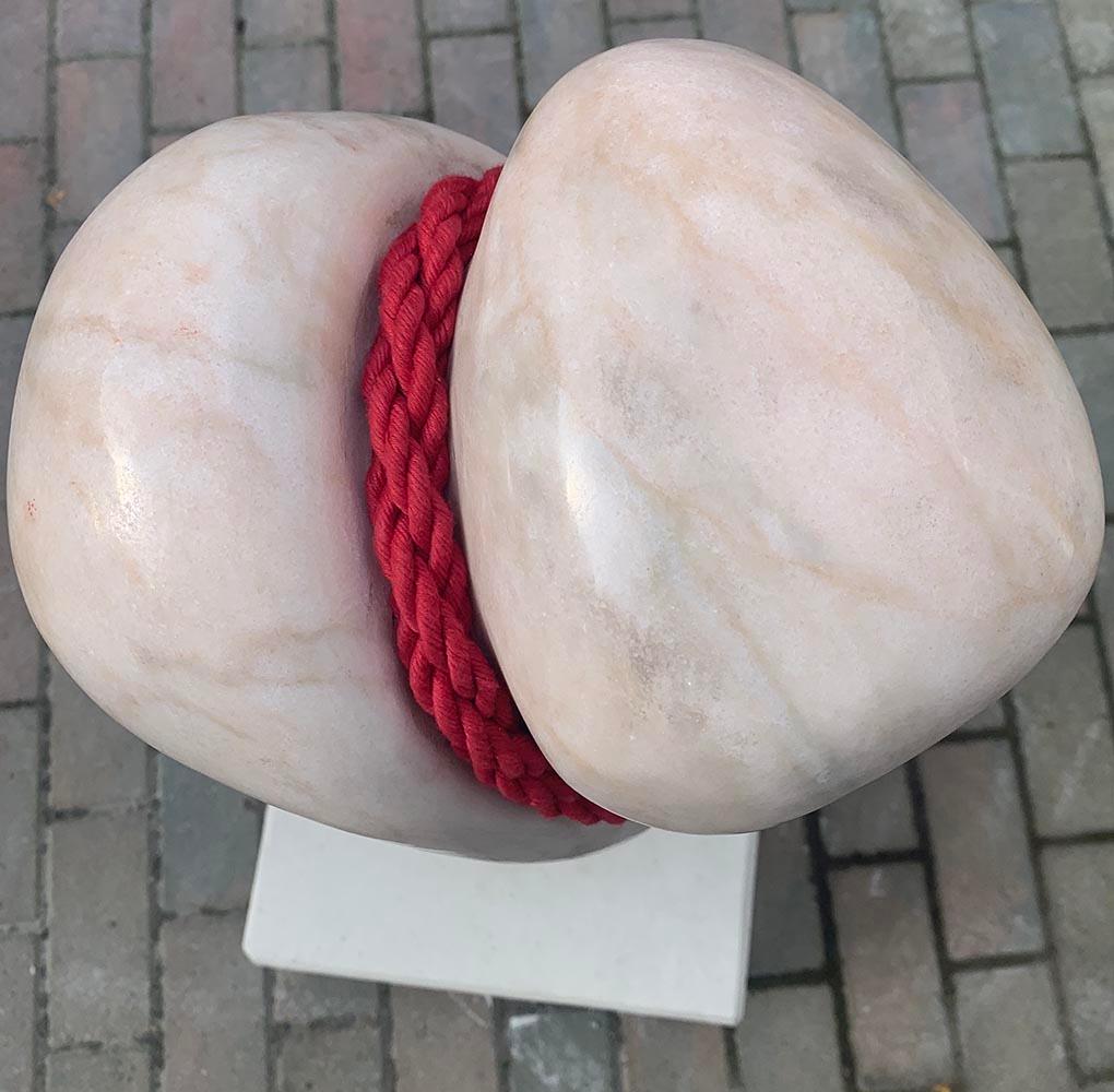 Praise by Peter Brooke-Ball - Rope and Marble Sculpture, abstract, light, red For Sale 4