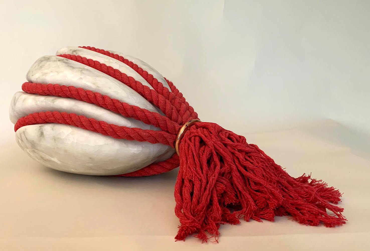 Red Flow Stone by Peter Brooke-Ball - Rope and Stone Sculpture, abstract, red For Sale 1