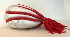 Red Flow Stone by Peter Brooke-Ball - Rope and Stone Sculpture, abstract, red