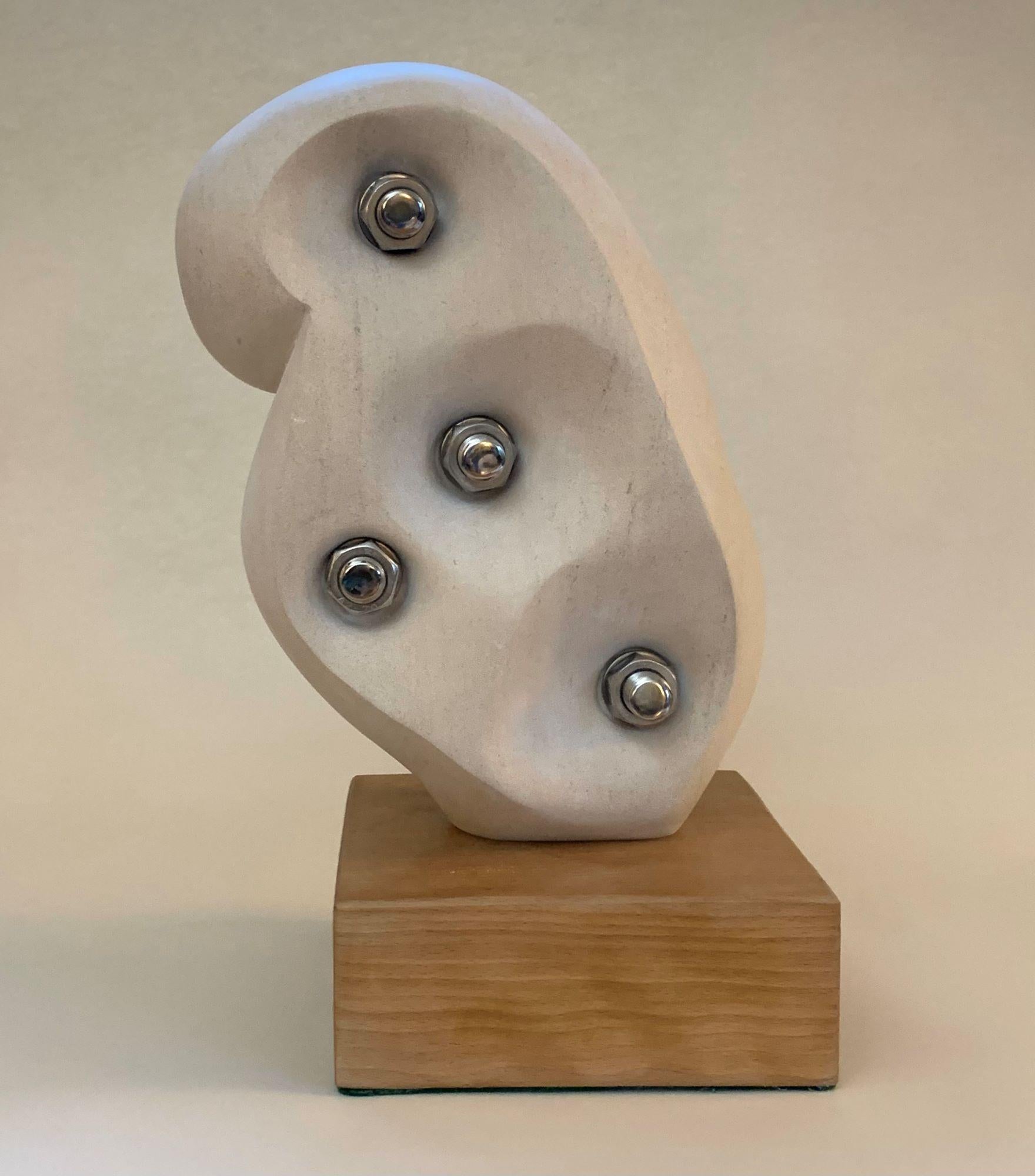 Without Bonds by Peter Brooke-Ball - Stone sculpture, abstract, white, mystery For Sale 1