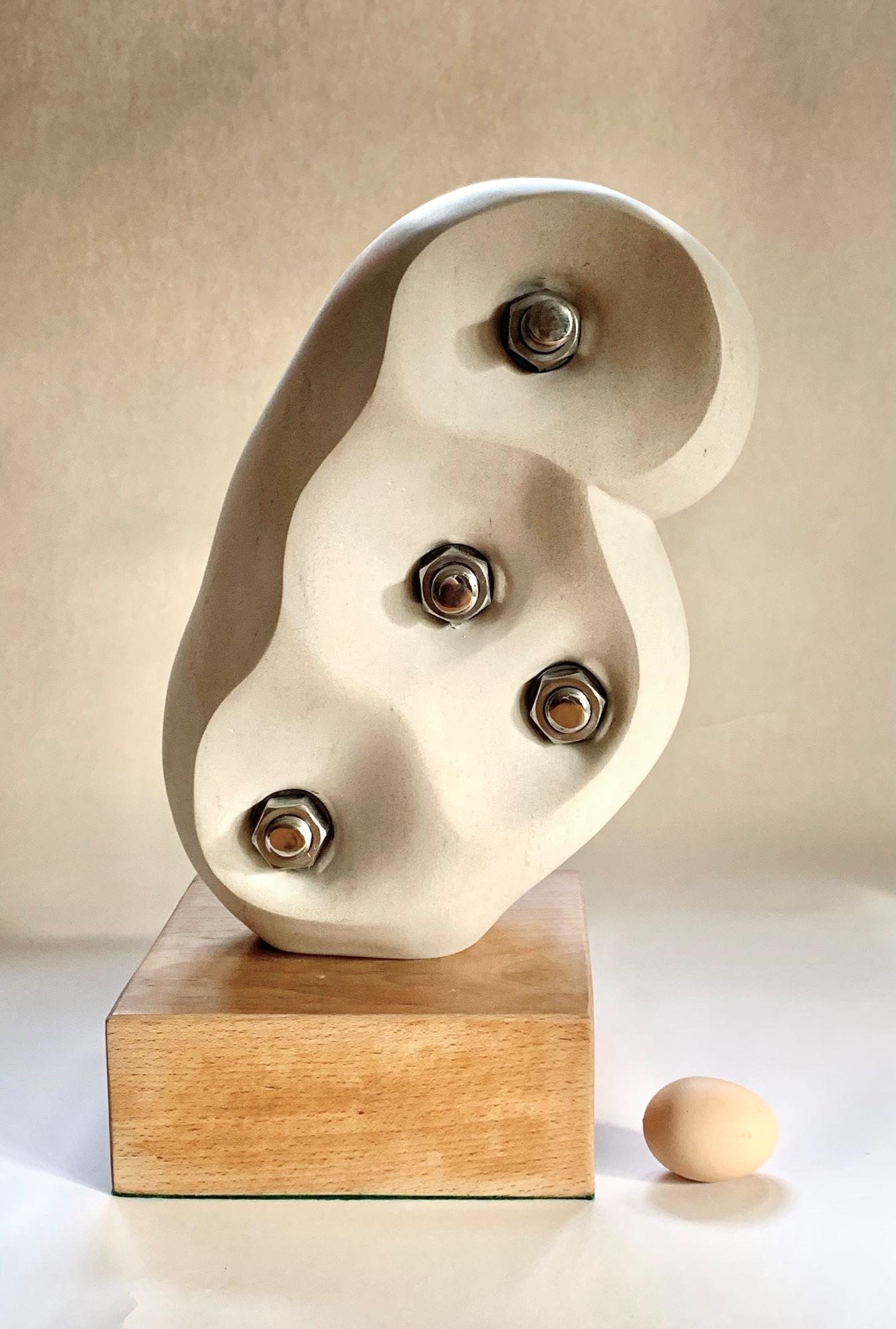Without Bonds by Peter Brooke-Ball - Stone sculpture, abstract, white, mystery For Sale 2