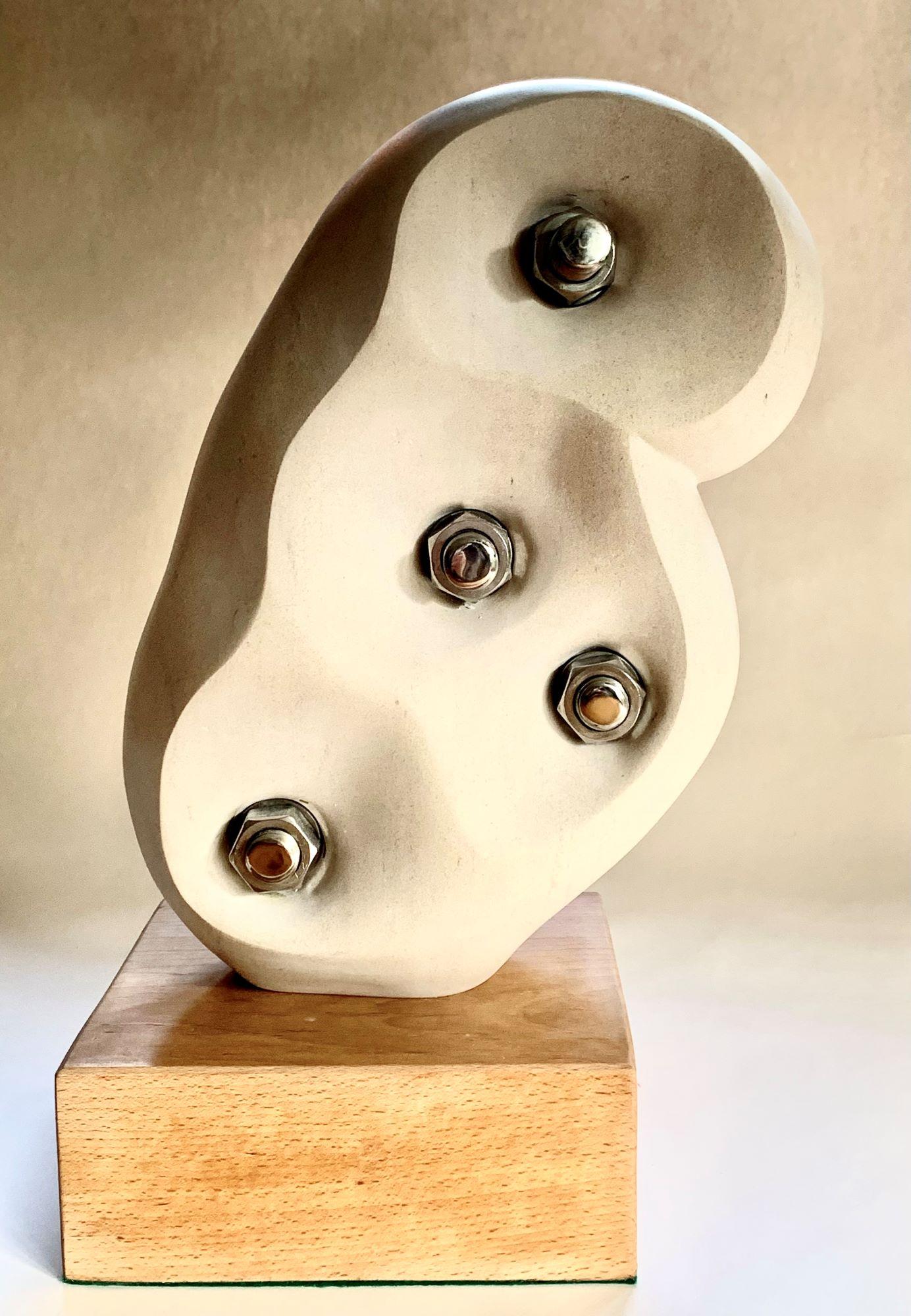 Without Bonds by Peter Brooke-Ball - Stone sculpture, abstract, white, mystery For Sale 3