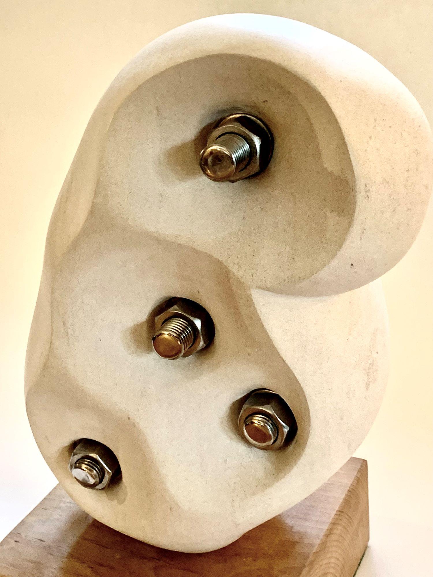 Without Bonds by Peter Brooke-Ball - Stone sculpture, abstract, white, mystery For Sale 4