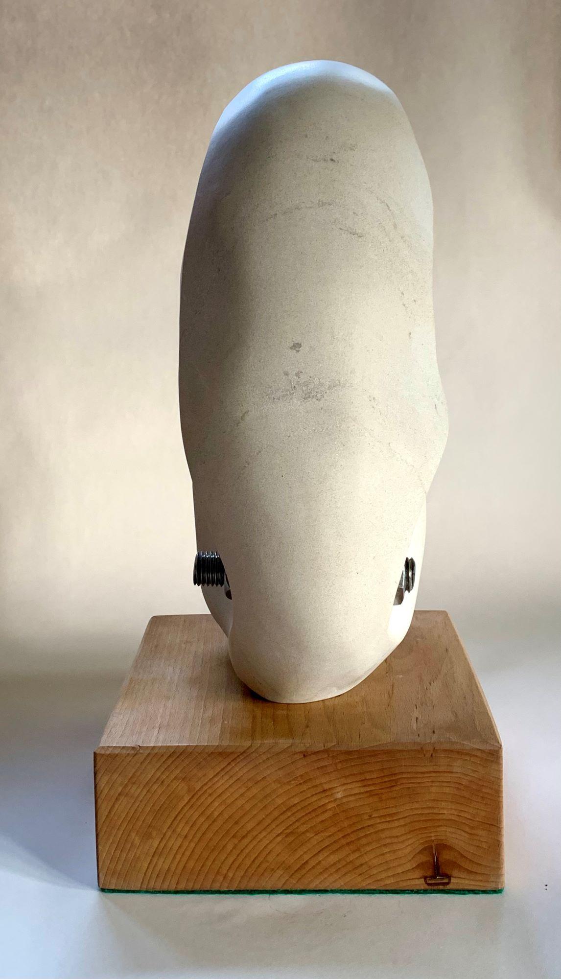 Without Bonds by Peter Brooke-Ball - Stone sculpture, abstract, white, mystery For Sale 5