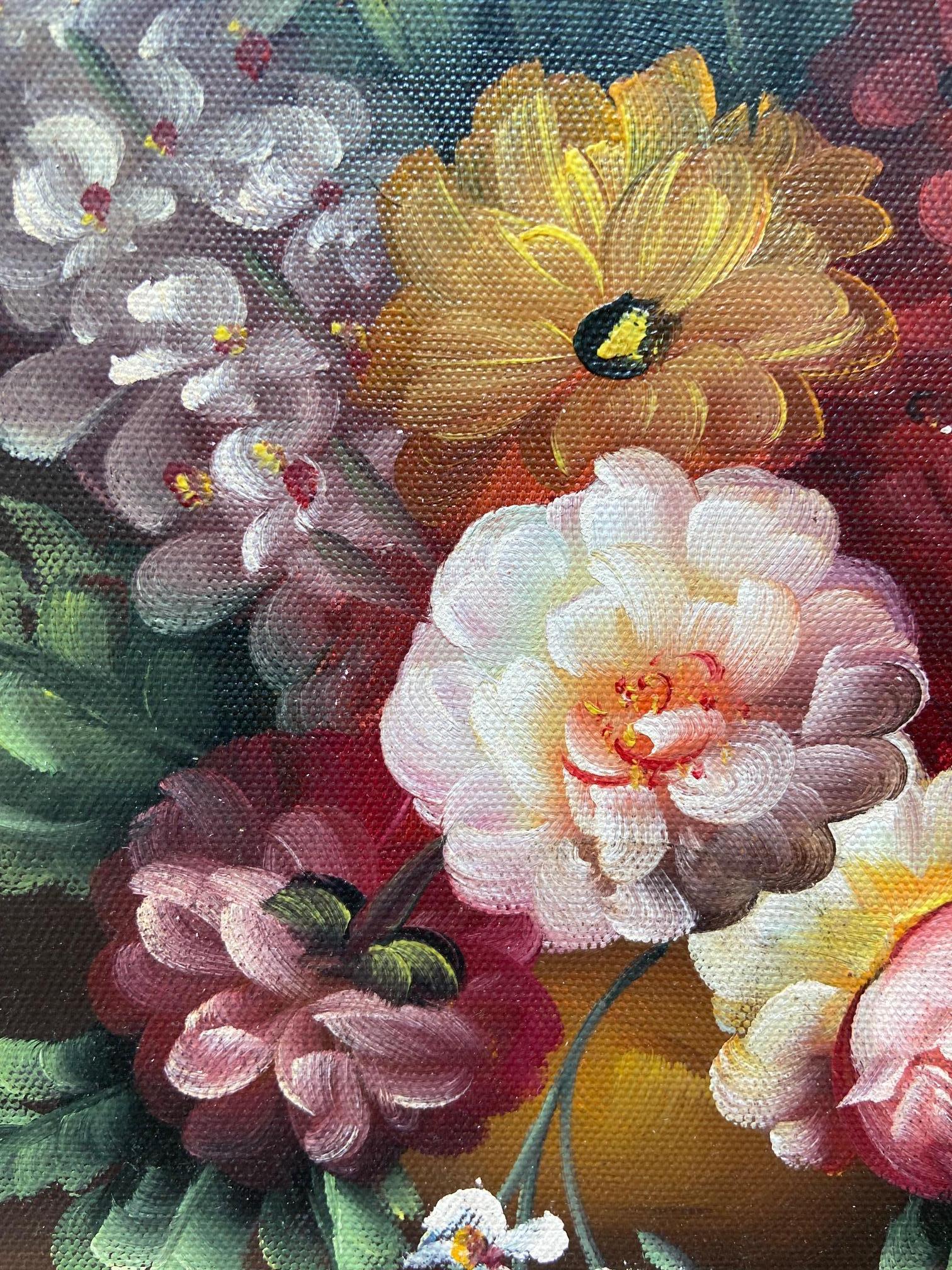 Peter Brooks Naturaleza muerta de un jarrón de flores, Pintura al óleo hacia 1960 Belga en venta