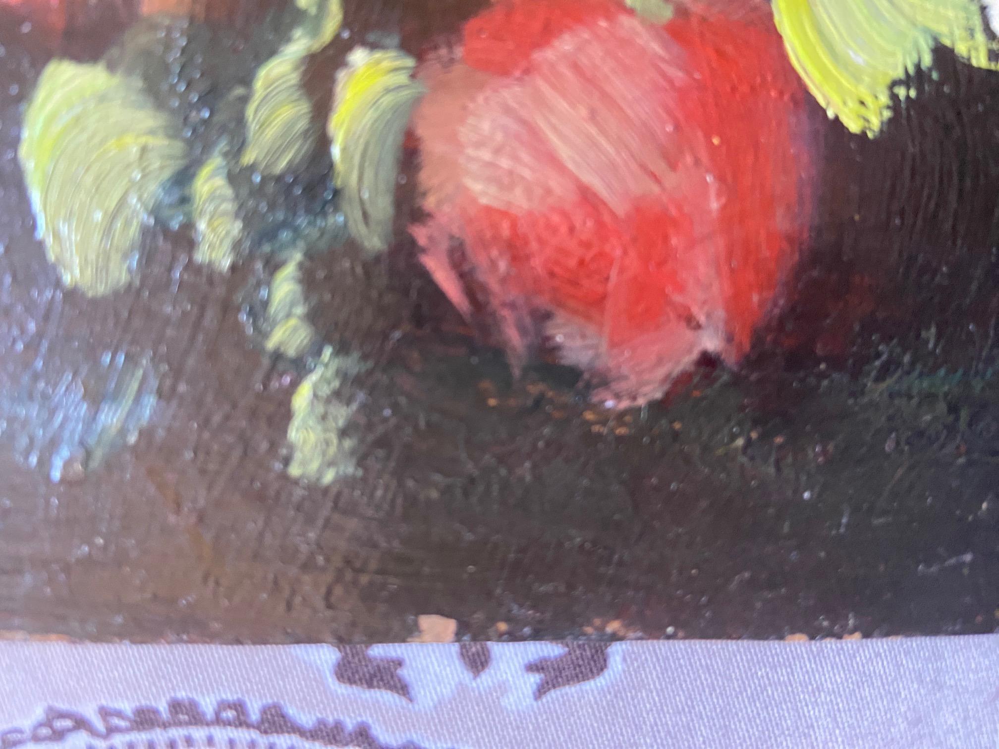 Milieu du XXe siècle Peter Brooks Nature morte d'un vase de roses roses, peinture à l'huile circa 1960 en vente