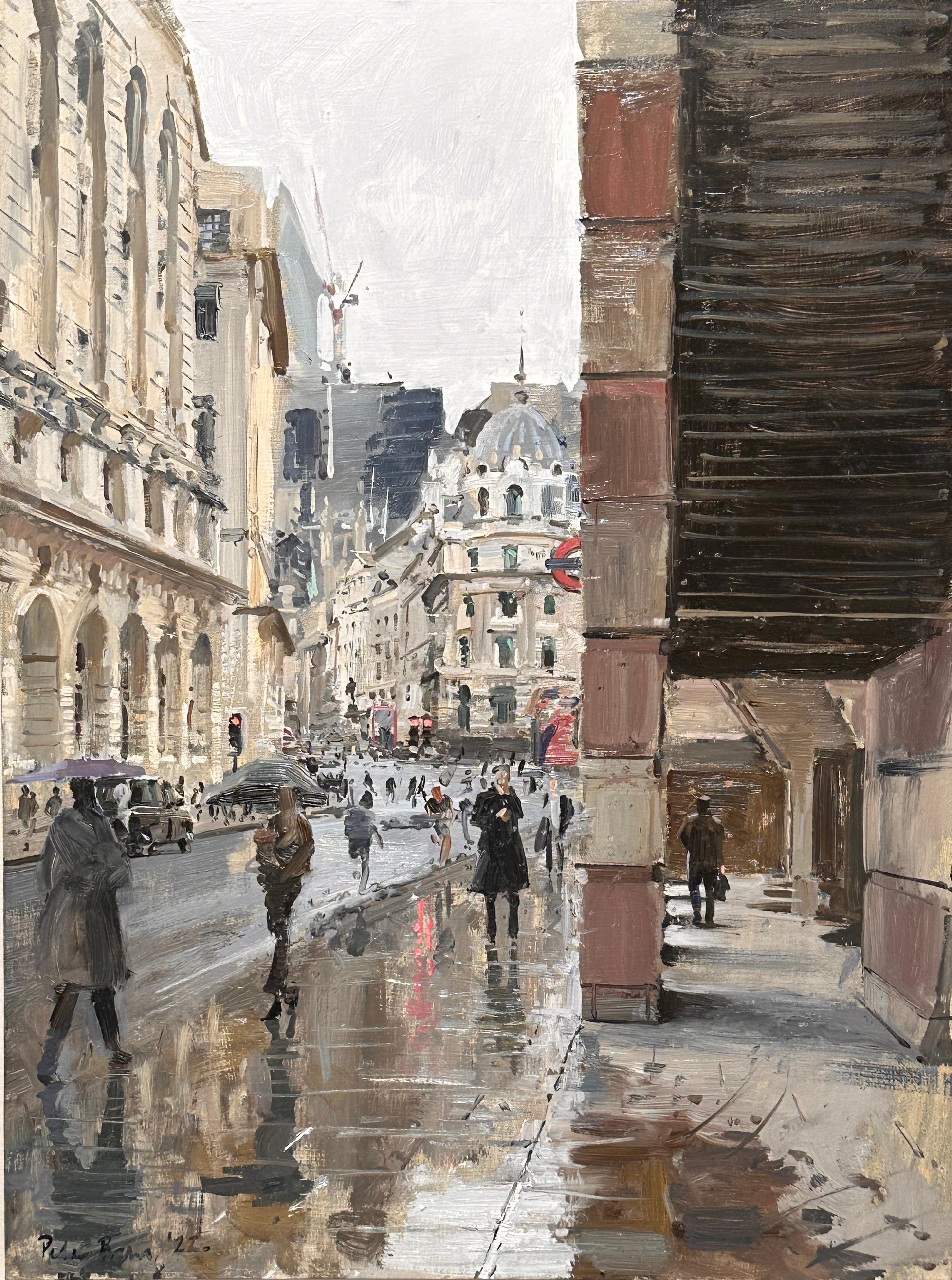 Peter Brown Landscape Painting - British Impressionist Peter "Pete the Street" Brown, Street Scene