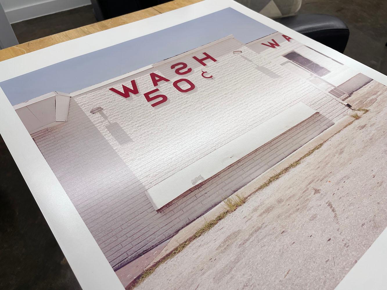 Wash 50 cents - Glaveston Bay, Texas, white building with red text, architecture For Sale 2