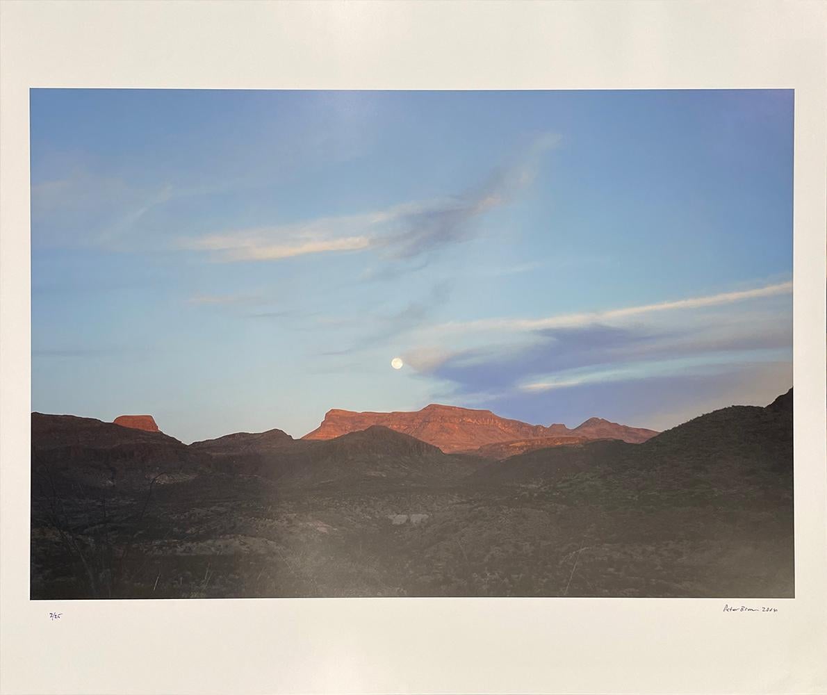 West Texas: Full Moon over the Chisos Mountain, Big Bend National Park - Contemporary Photograph by Peter Brown
