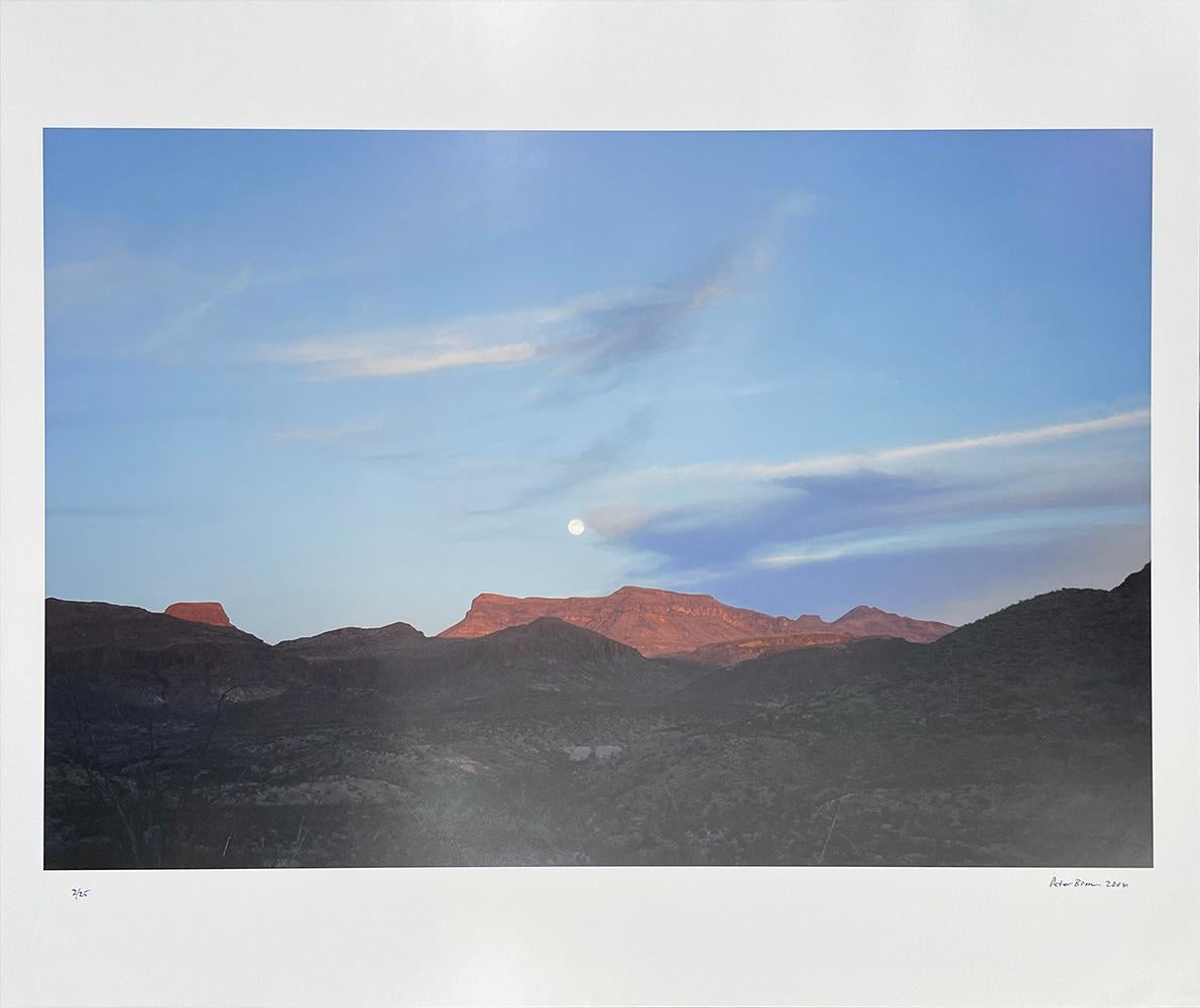 West Texas: Full Moon over the Chisos Mountain, Big Bend National Park - Contemporary Photograph by Peter Brown