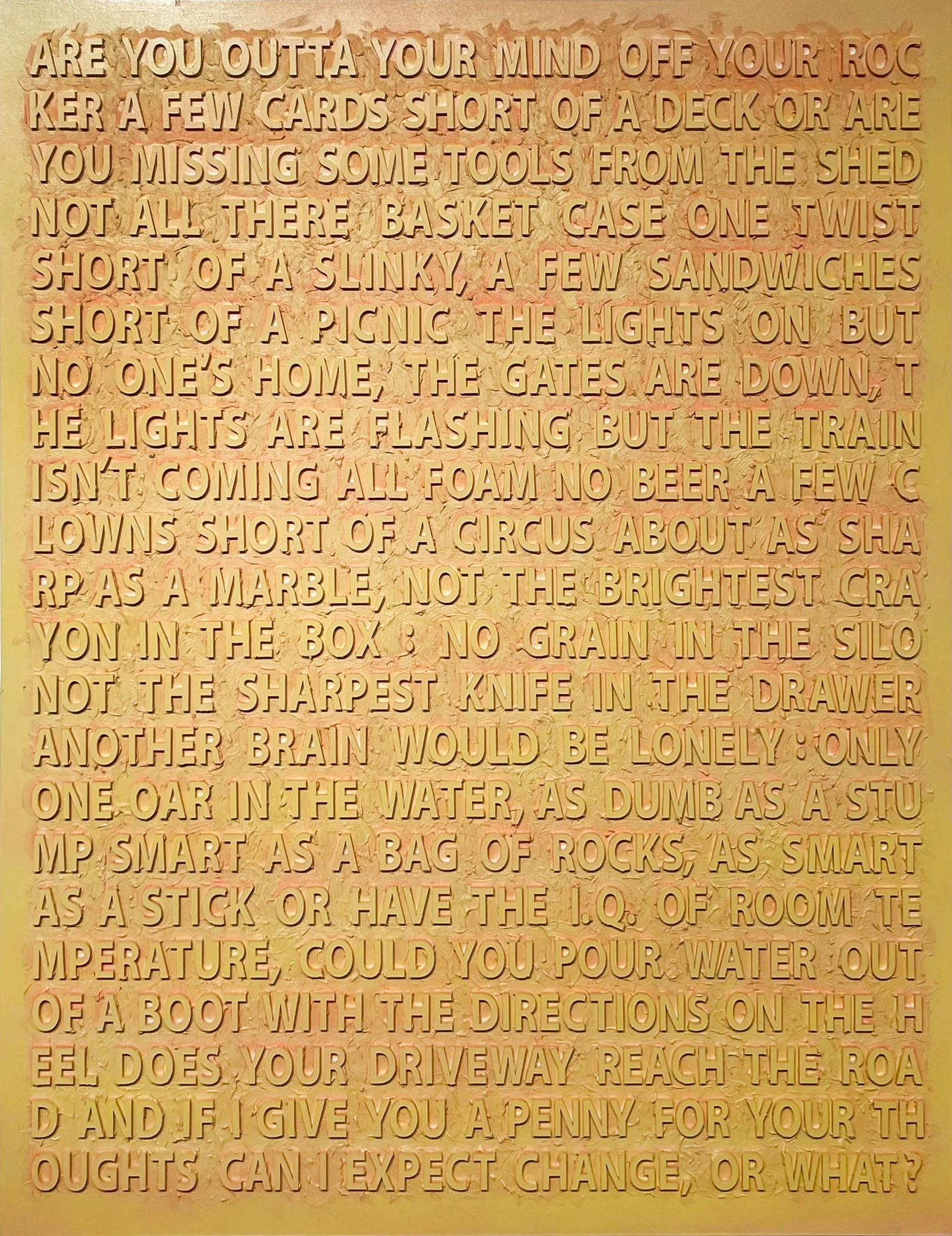 Artist:  Buchman, Peter
Title:  Krazy in Yellow 
Date:  2021
Medium:  Mixed Media on Wood 
Unframed Dimensions:  36.5" x 28" x 1.5"
Signature:  Signed
Edition:  Unique
