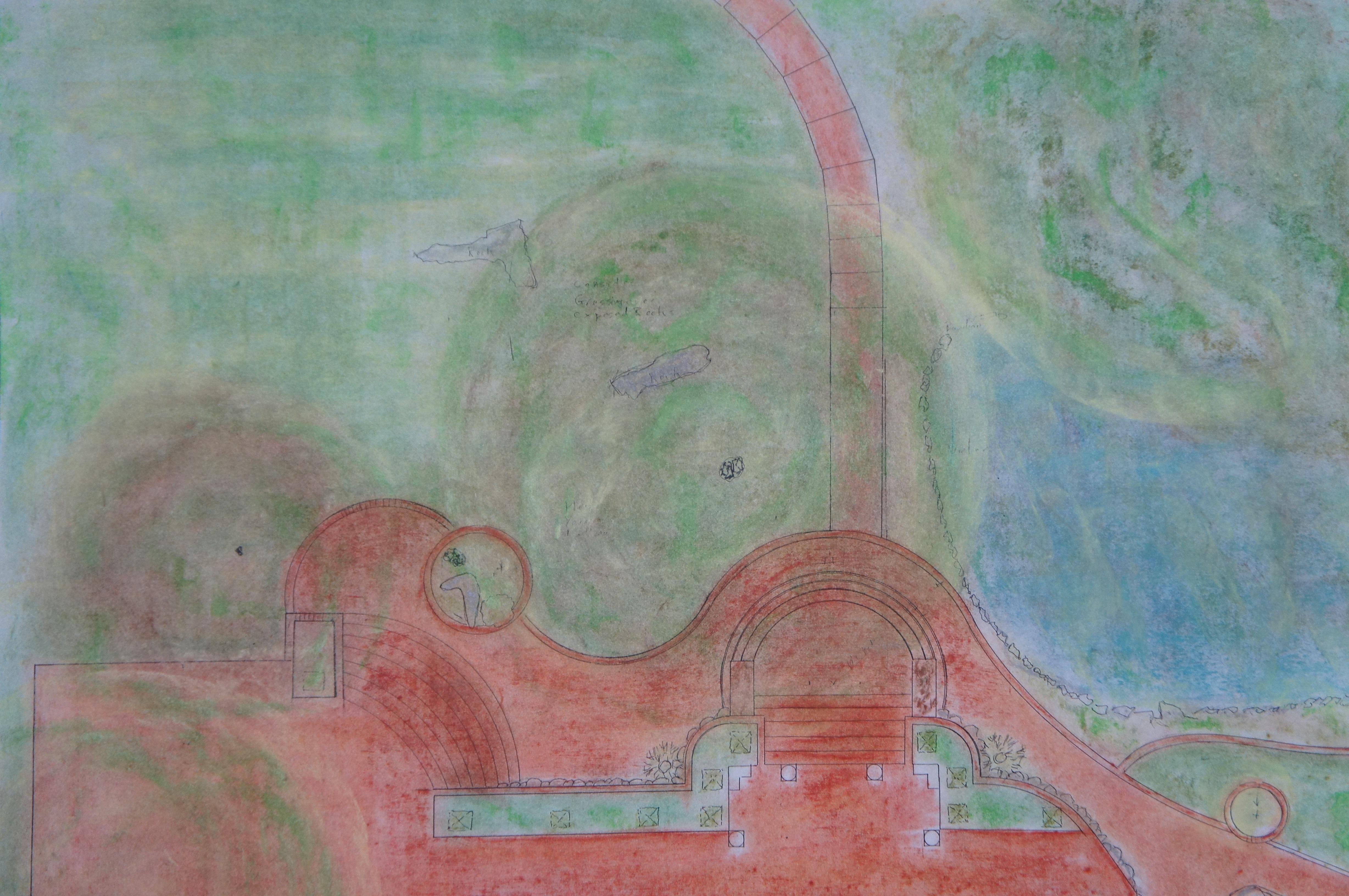 Peter Butler Orcas Island Architectural Garden Landscape Watercolor Drawing 23