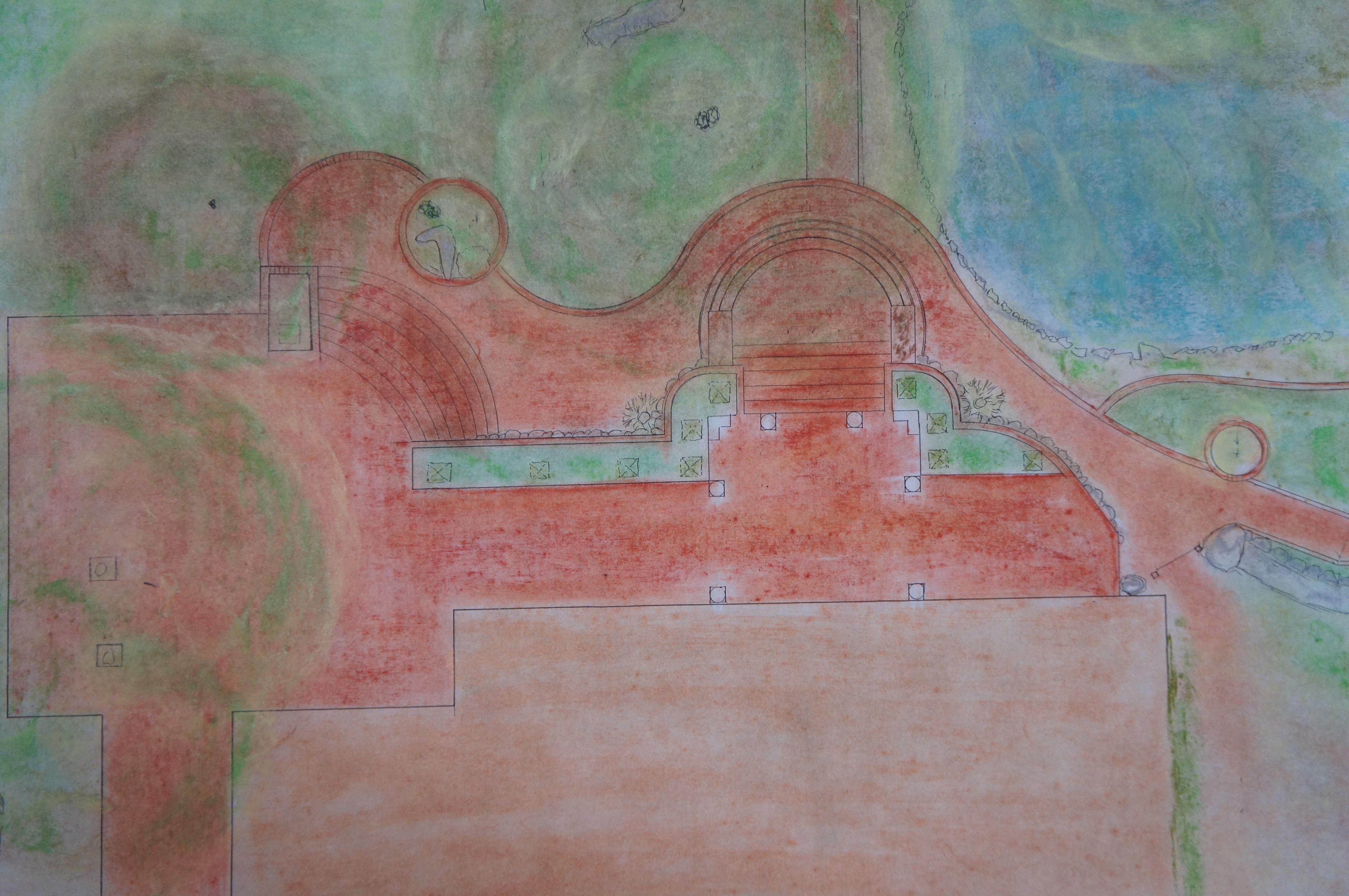 Peter Butler Orcas Island Architectural Garden Landscape Watercolor Drawing 23