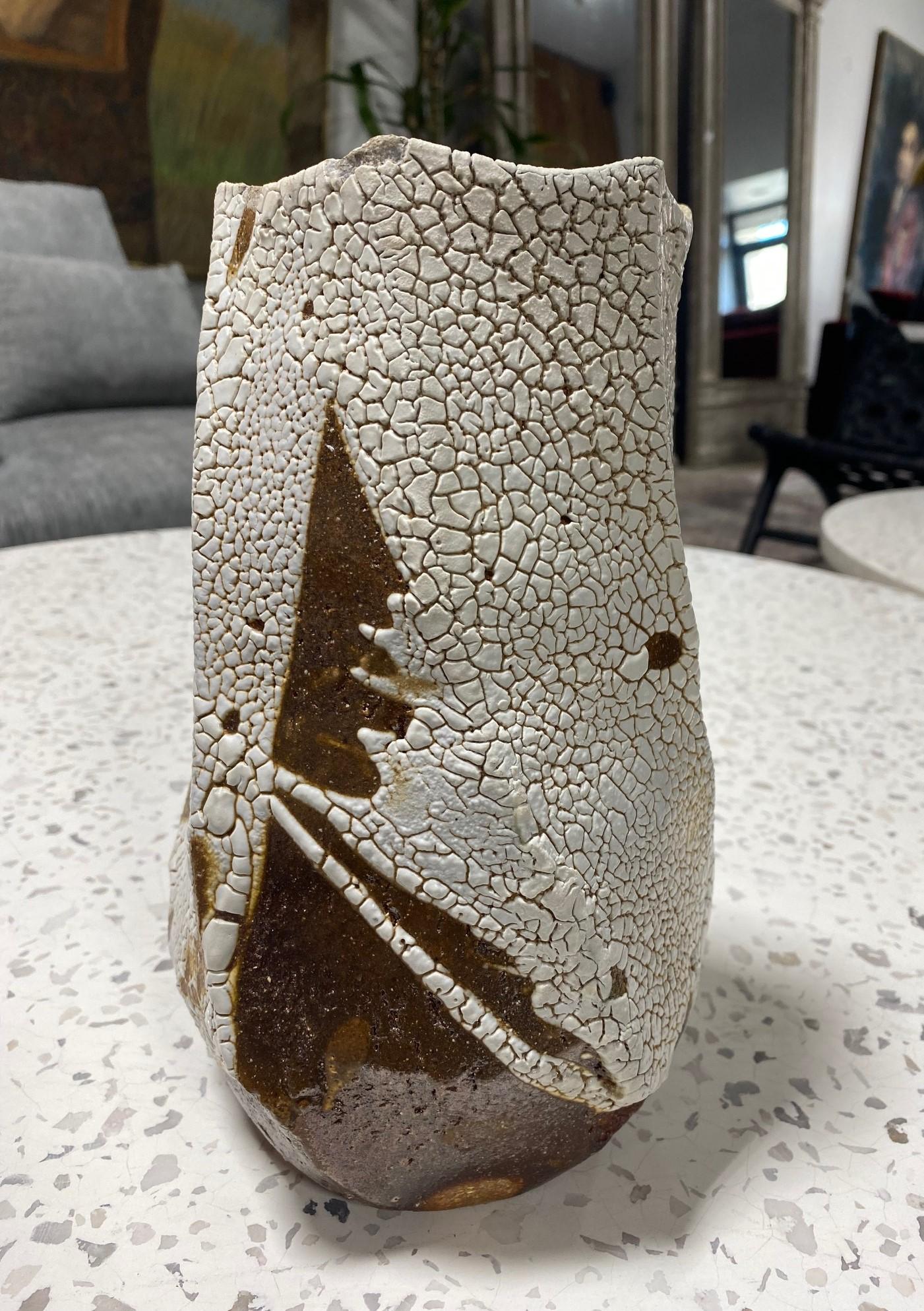 American Peter Callas Signed Wood Fired Studio Pottery Mentori Vase Sculpture Vessel