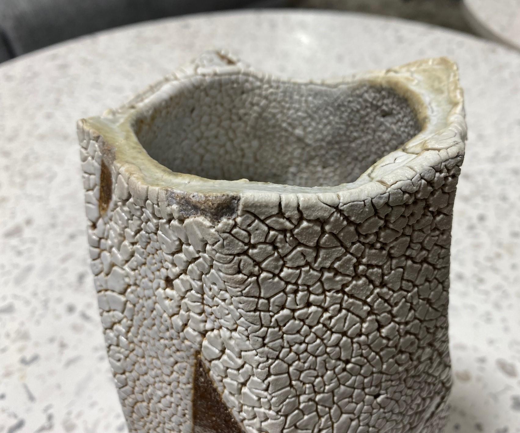 Stoneware Peter Callas Signed Wood Fired Studio Pottery Mentori Vase Sculpture Vessel