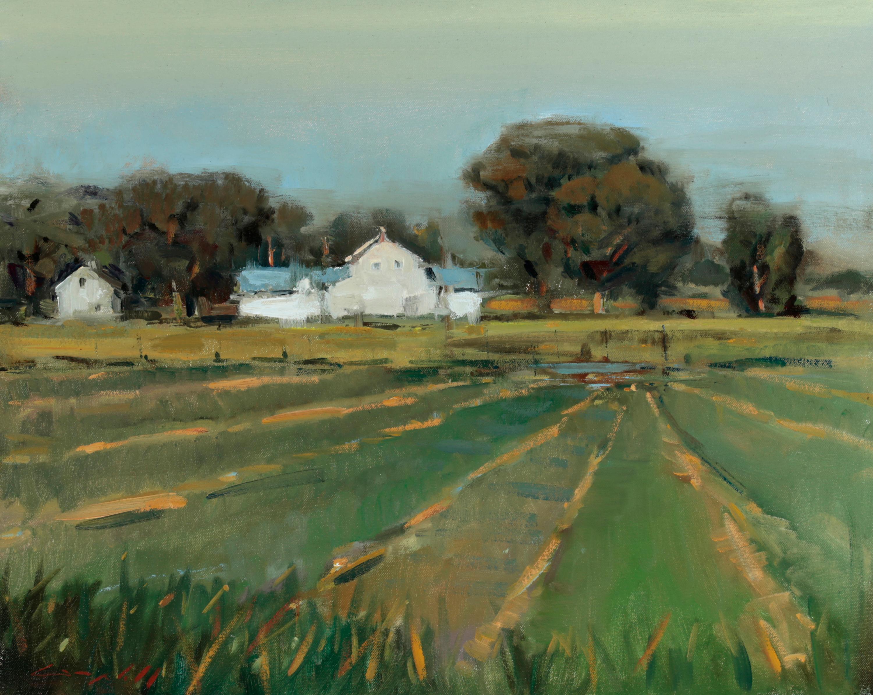 Peter Campbell Landscape Painting - A Country House (landscape, house, field, flora)