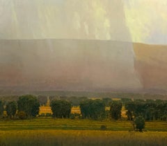 Morning Showers (Wispy clouds, rain veil, soft pastel colors, fresh cut hay)