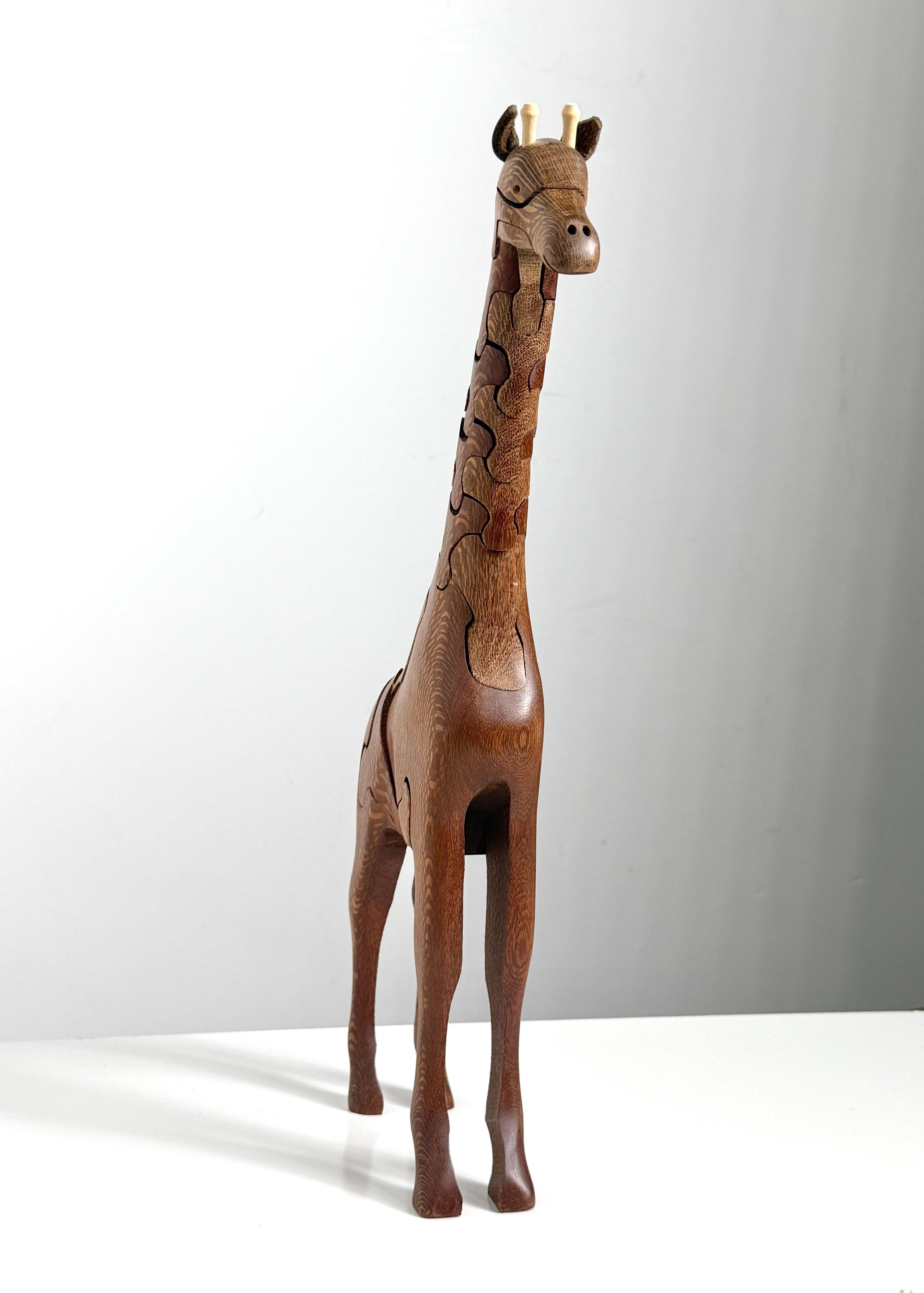 Bohemian Peter Chapman Studio Craftsman Articulated Wooden Puzzle Giraffe Sculpture
