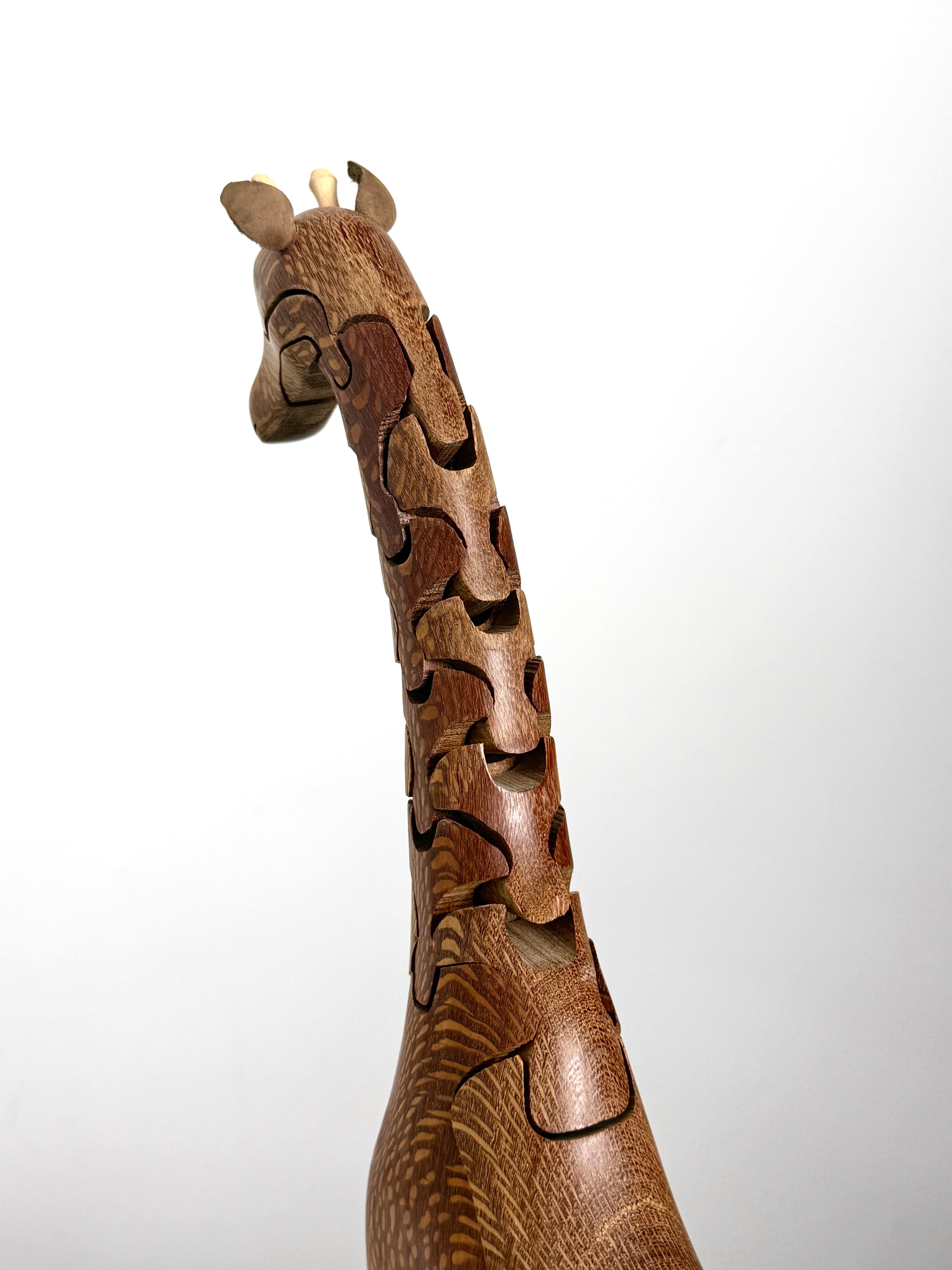 American Peter Chapman Studio Craftsman Articulated Wooden Puzzle Giraffe Sculpture