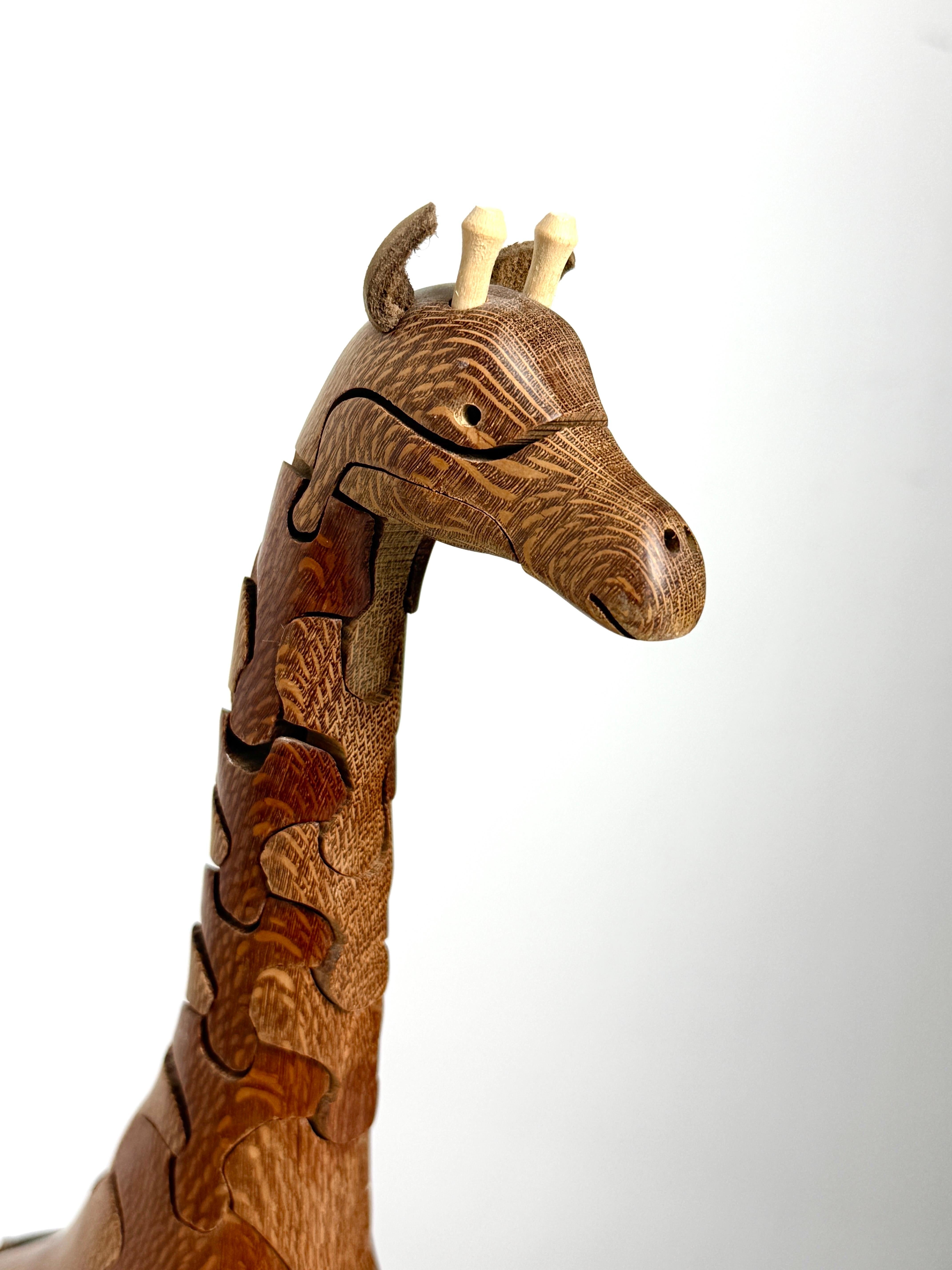20th Century Peter Chapman Studio Craftsman Articulated Wooden Puzzle Giraffe Sculpture