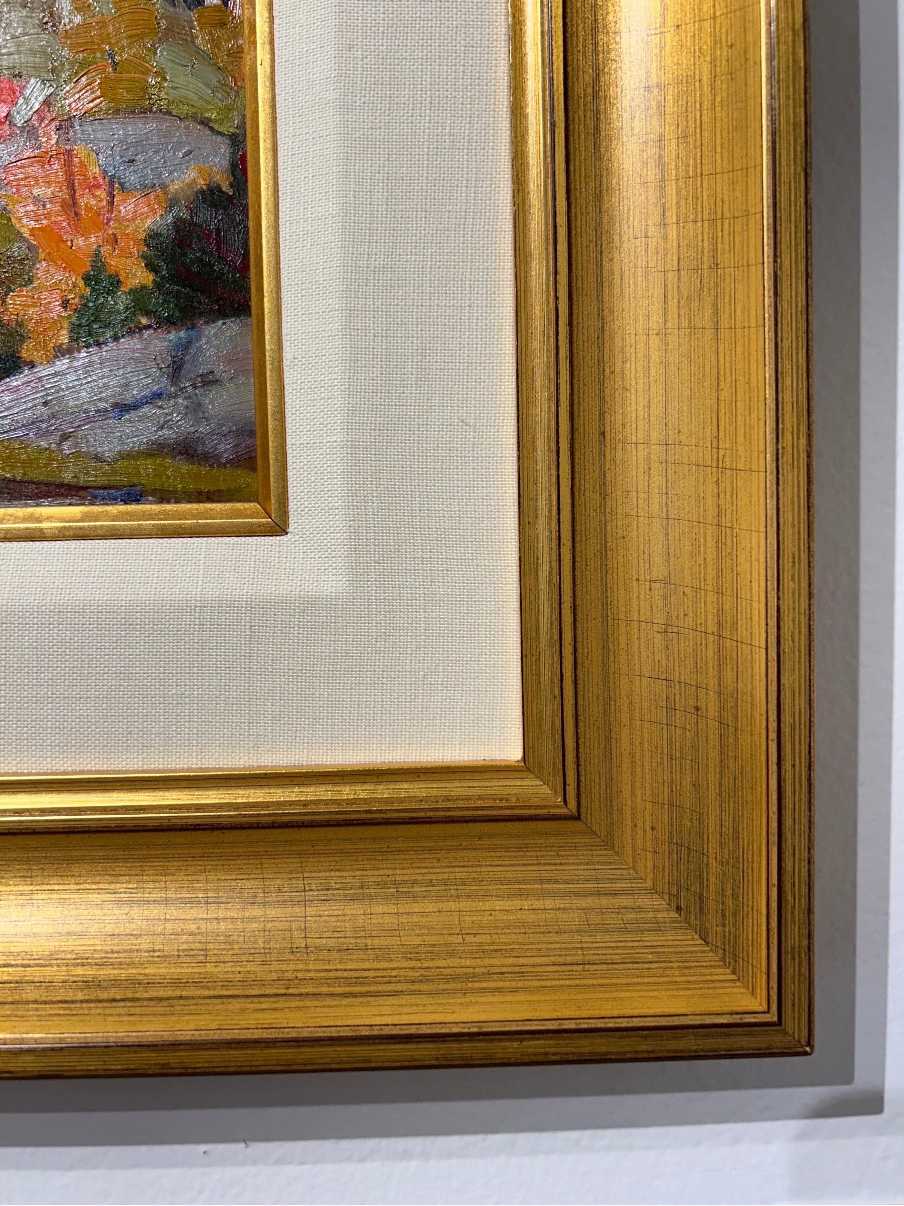20th Century Plein Air Painting 'Northern Village' Fall Landscape - Brown Landscape Painting by Peter Clapham Sheppard