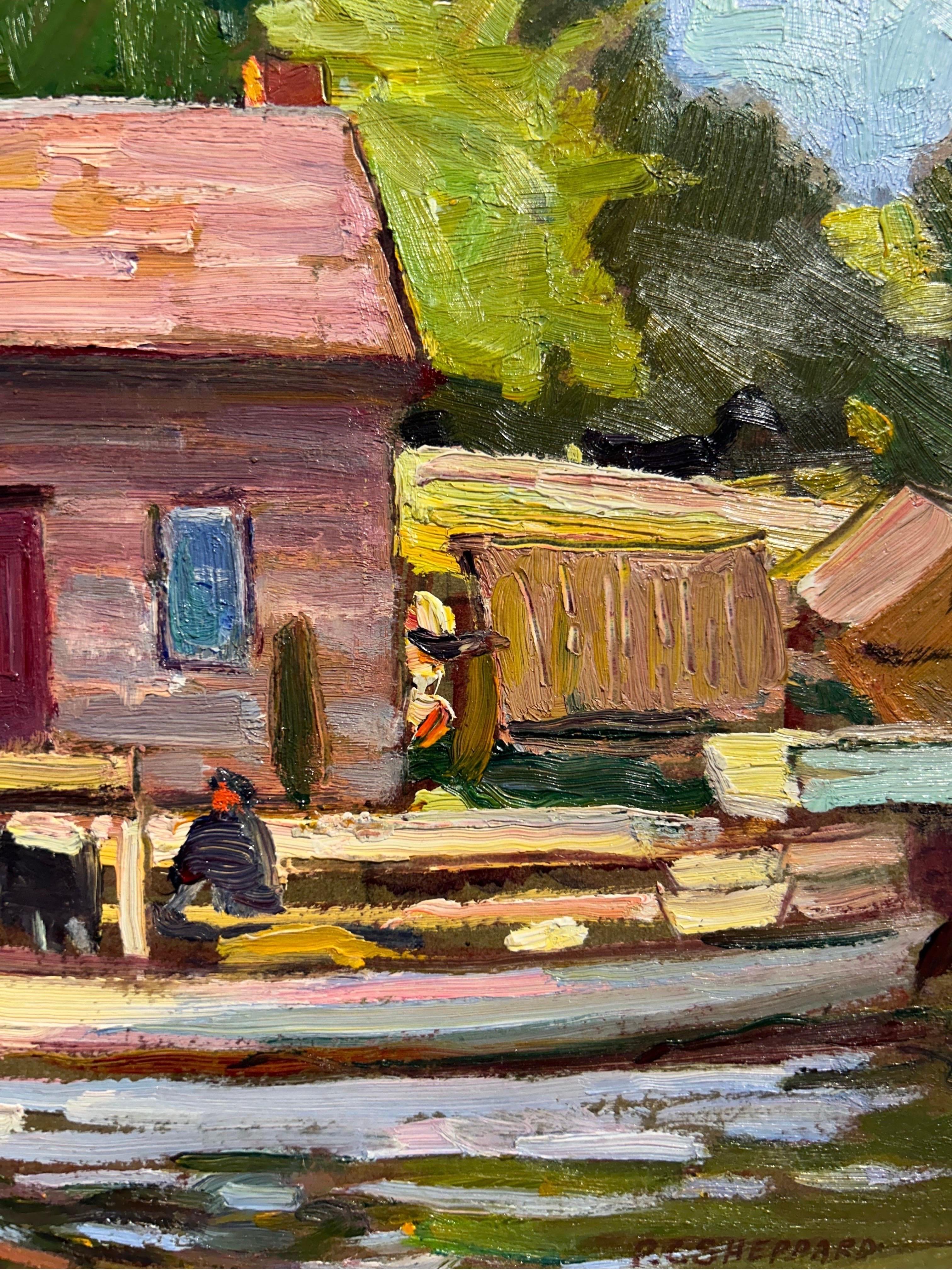 „Parry Sound Docks“, kleine Stadt, Ölgemälde, 20. Jahrhundert (Braun), Landscape Painting, von Peter Clapham Sheppard