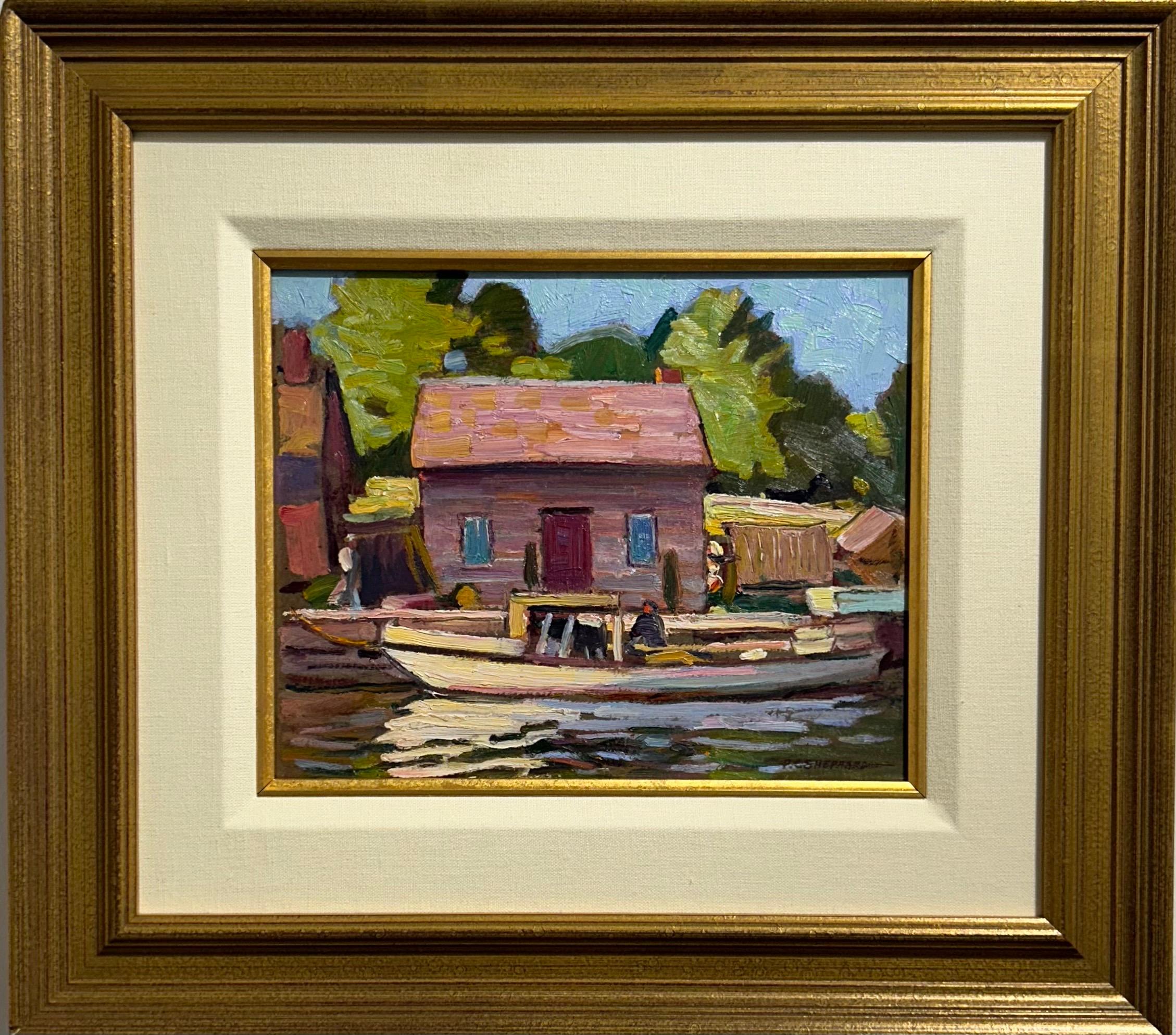 Peter Clapham Sheppard Landscape Painting – „Parry Sound Docks“, kleine Stadt, Ölgemälde, 20. Jahrhundert