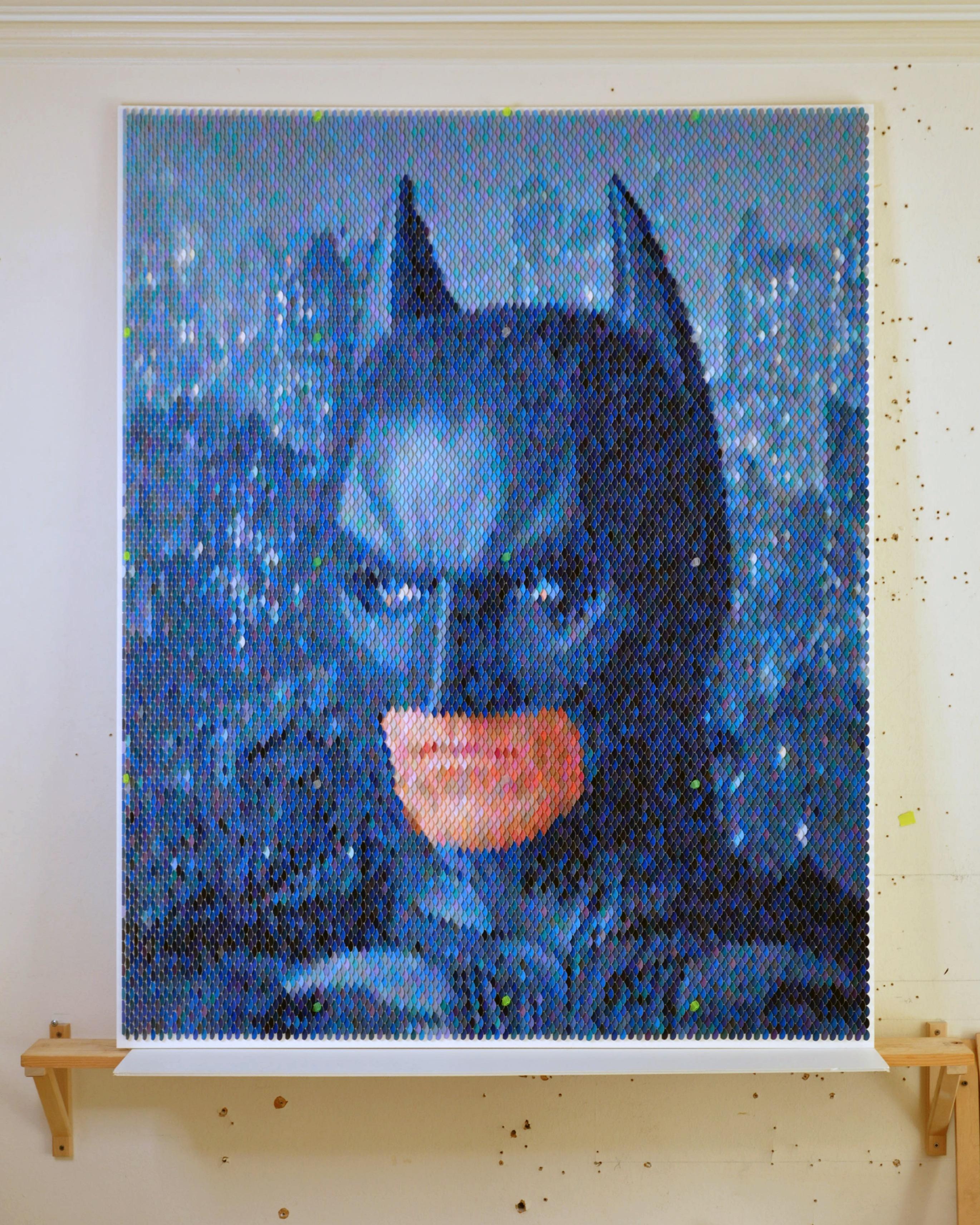 Pop-Art, blaue Batman-Farbe-Schnörkel, geschnitten in Museumsrahmen, nicht blendfreies Plexiglas 3