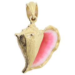 Peter Costello 14 Karat Gold Ceramic Enamel Queen Conch Shell Nautical Pendant