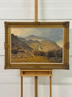 Sheep by Mountain Waterfall in Lake District England an Original Oil on Canvas