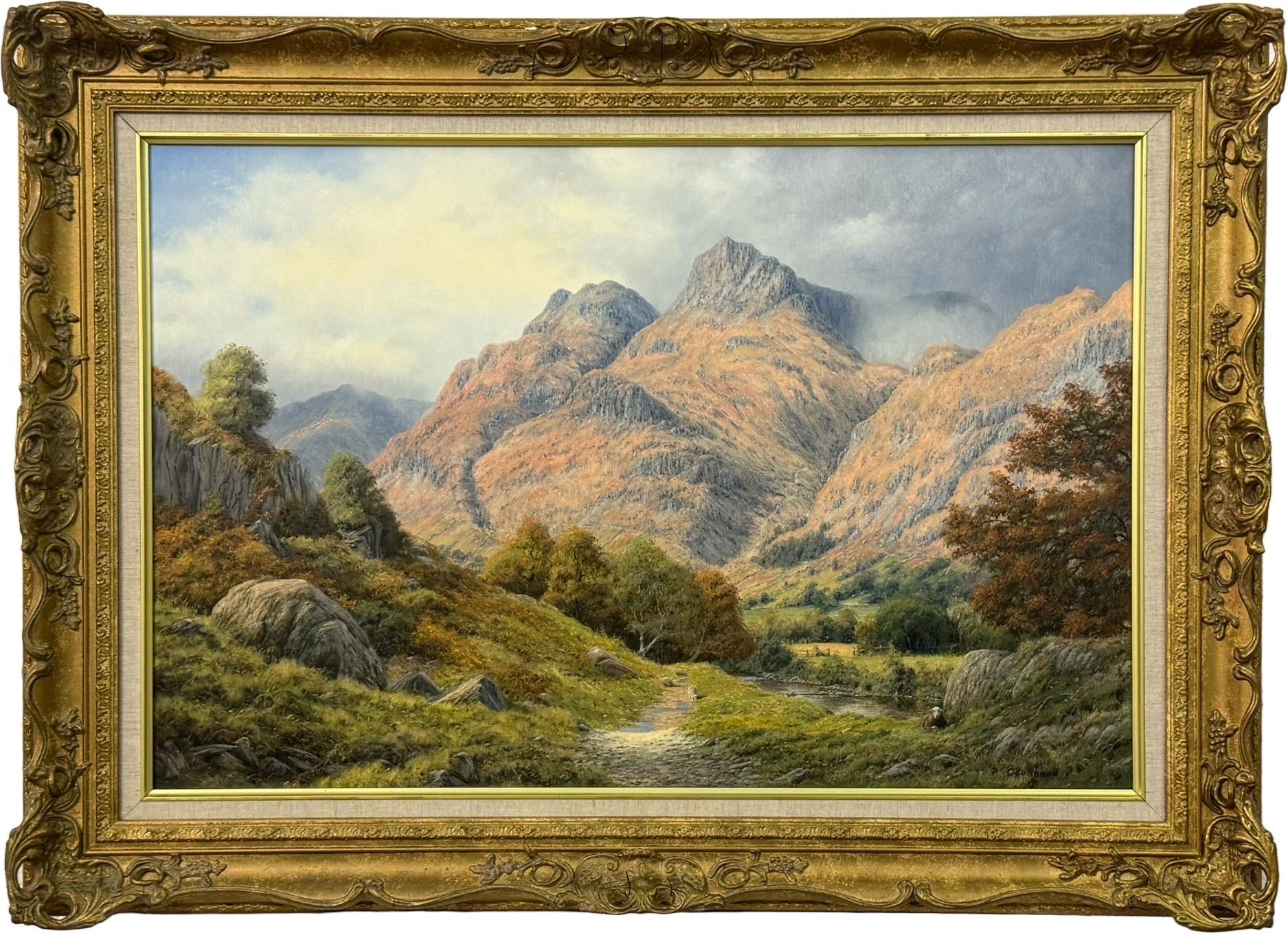 Peter Coulthard Landscape Painting - Sheep by River in Mountains of Lake District England - Original Oil on Canvas