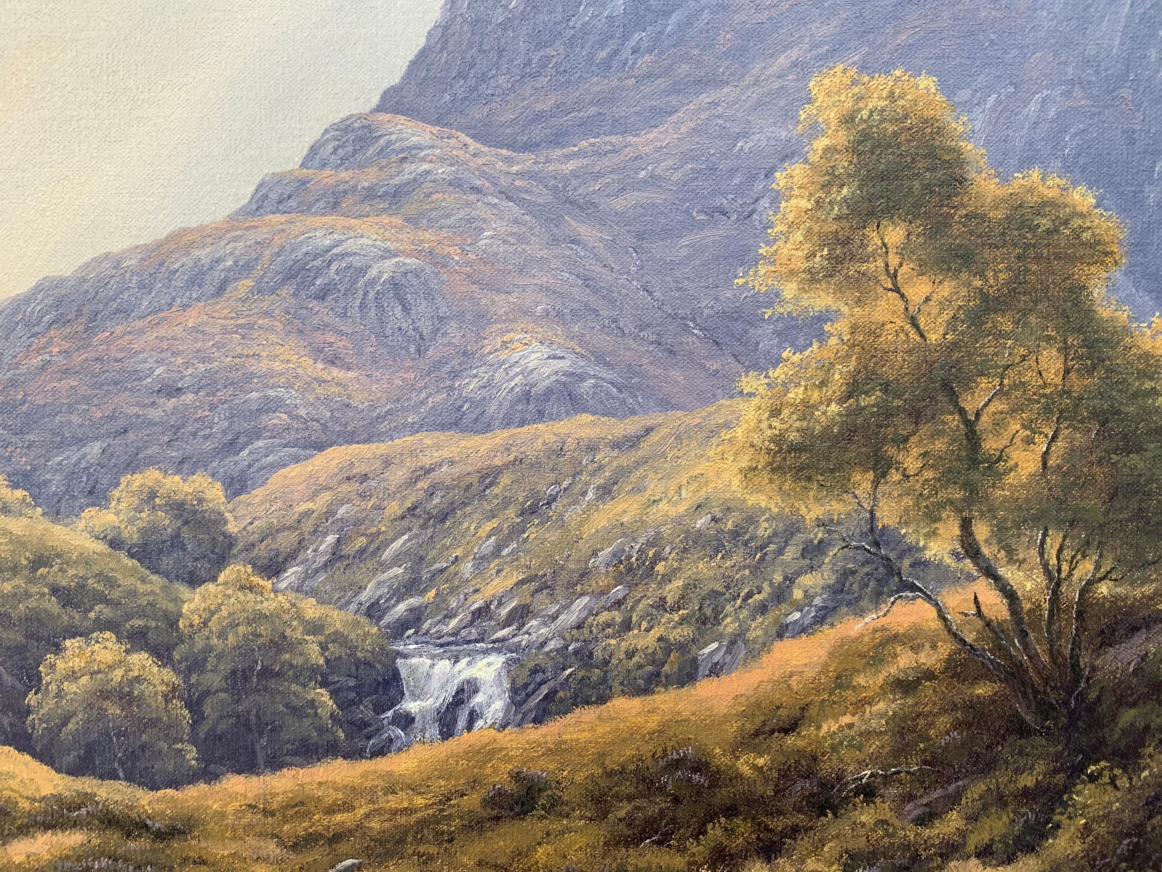Wild Deer in Scottish Highland Forest with Mountain River by British Artist 6