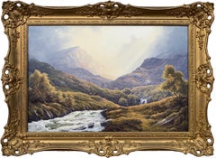 Wild Deer in Scottish Highland Forest with Mountain River by British Artist