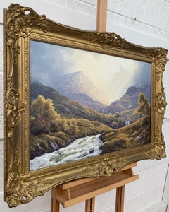 Wild Deer in Scottish Highland Forest with Mountain River by British Artist