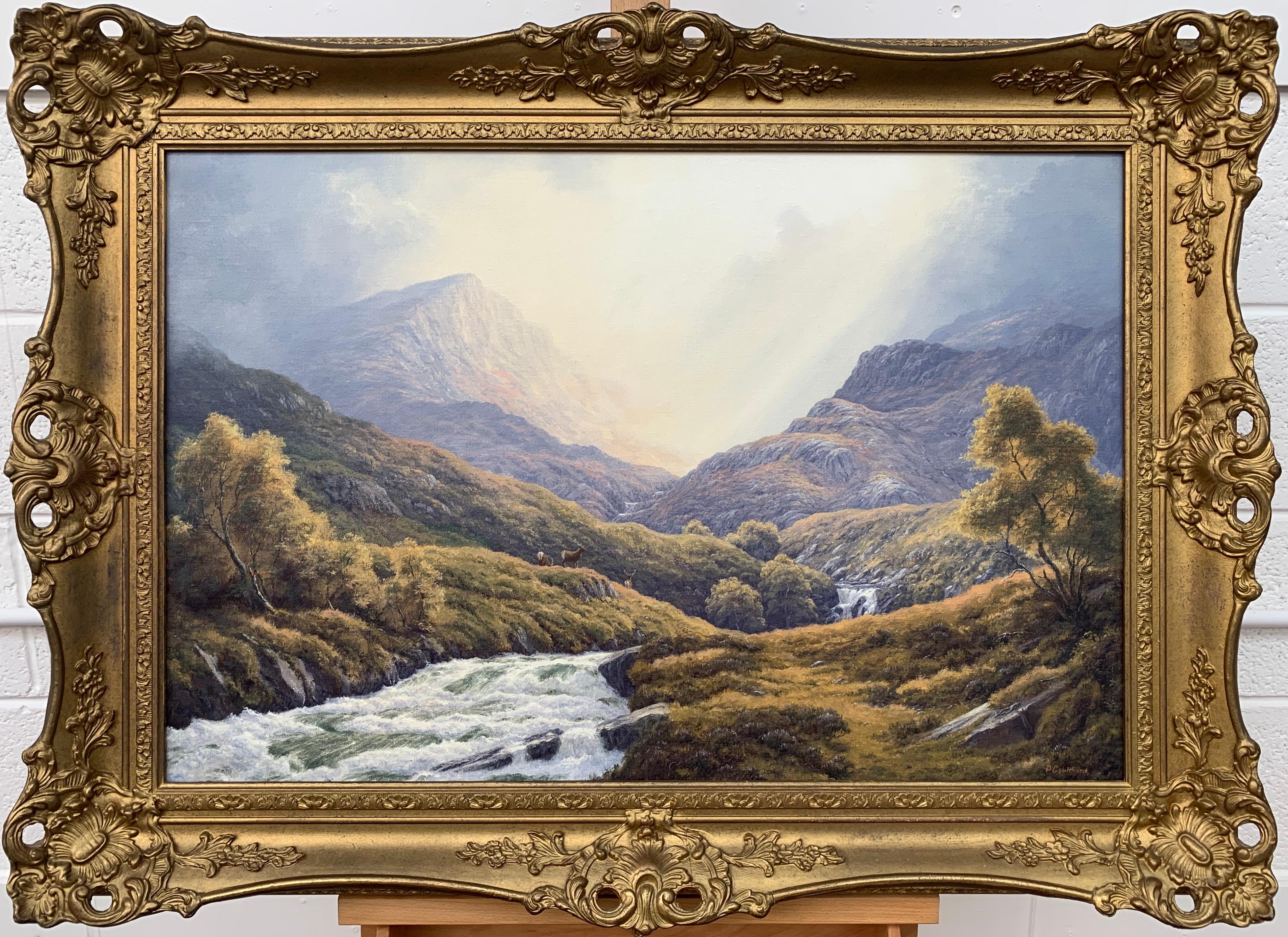 Wild Deer in Scottish Highland Forest with Mountain River by British Artist 11