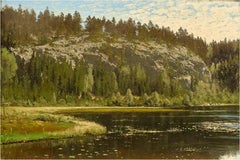 Paysage d'été et lac, huile sur toile, 1880, signé